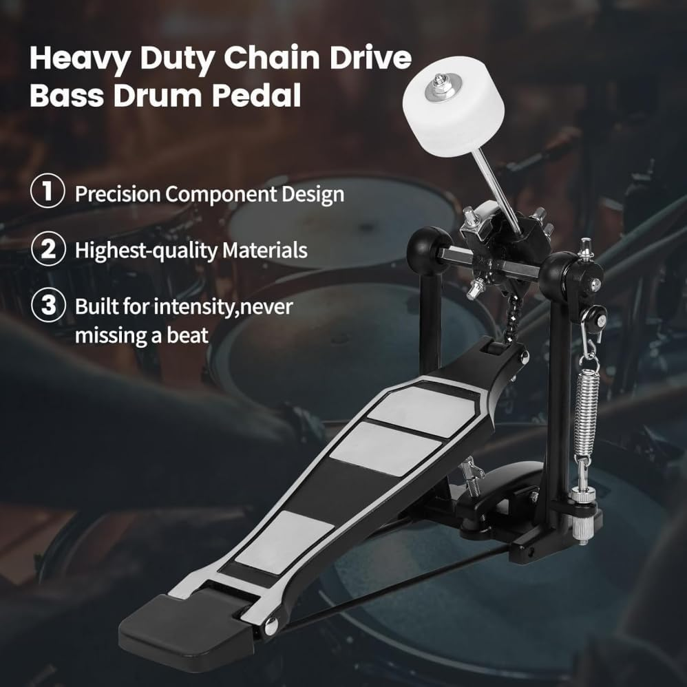 Bass Drum Pedal Hammer,Kick Drum Pedal with Hammer,Single Bass Drum Pedal Come with Classic Felt Beater Stick & Drum Key for Drum Set Instrument,Drum Kit Pedals Heavy Duty Single Bass Drum Pedal image number 1