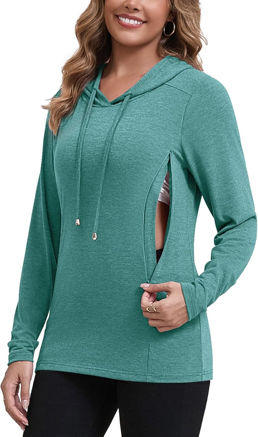 GINKANA Women Nursing Tops for Breastfeeding with Hidden Zipper Long Sleeve Hoodie Causal Sweatshirts Breast Pumping Shirts image number 5