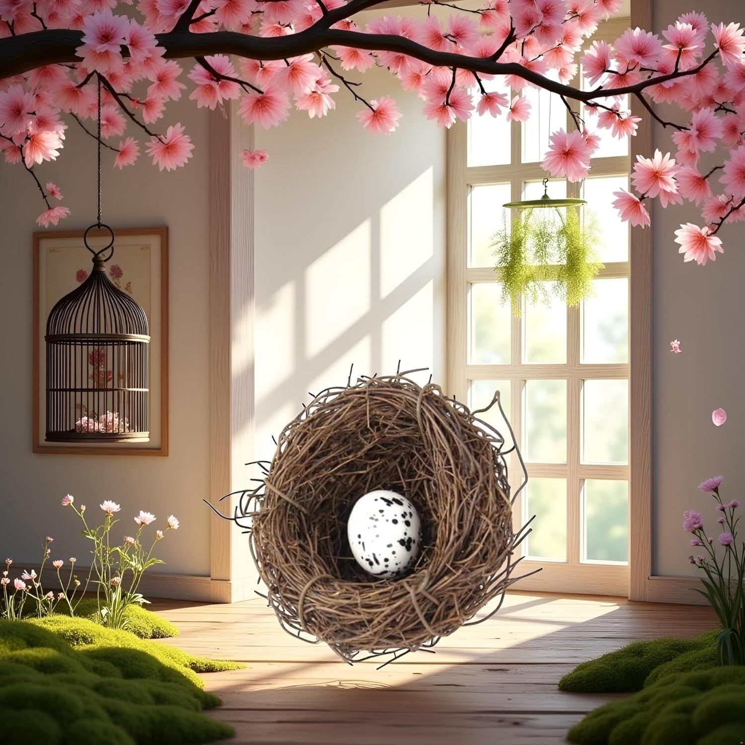Artificial Bird Nest, Bird Nest with Artificial Bird Eggs, Bird Nest for Cage,Country Style Simulation Twig Bird Nest for Handmade Easter Rattan Nest Easter Supplies Nests Birdcage Accessories image number 4