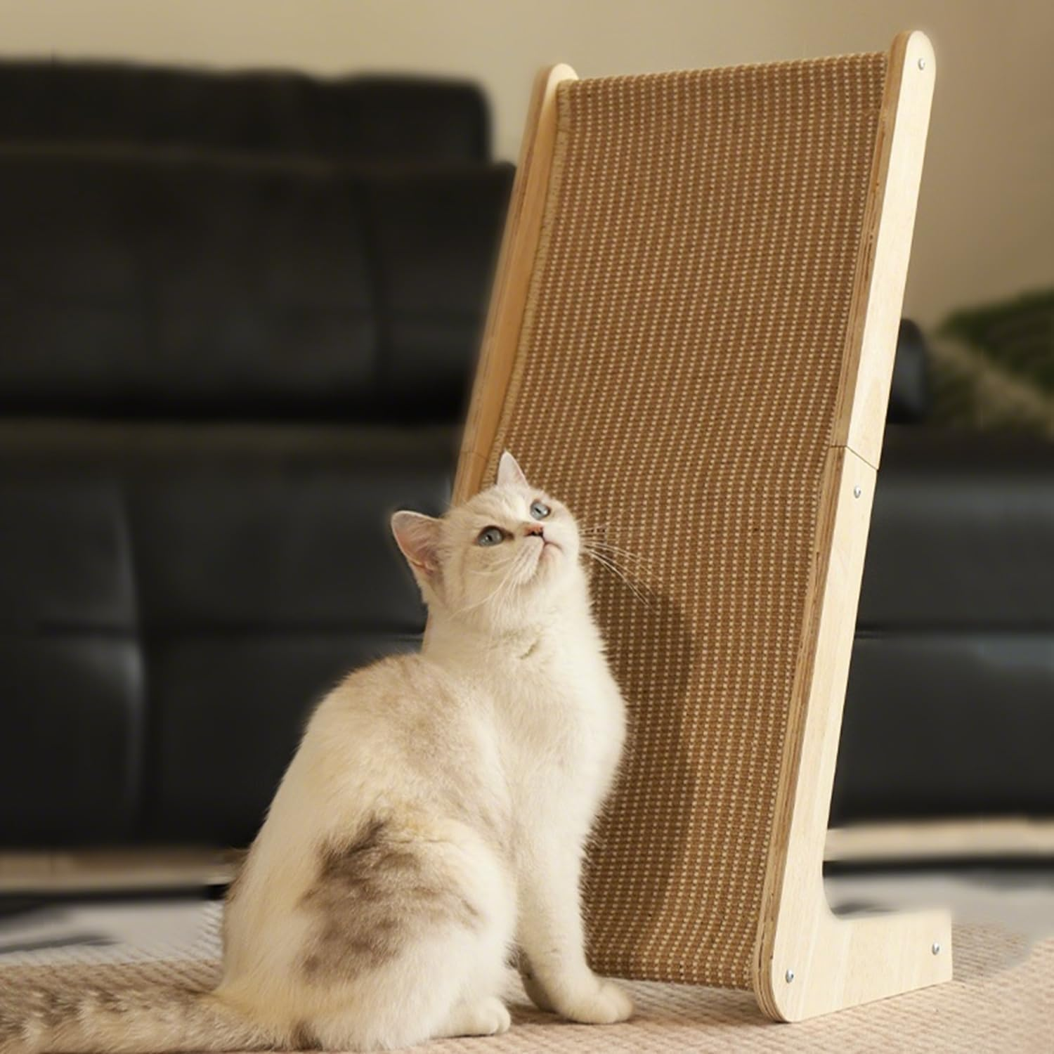 Sisal Cat Scratcher Ramp for Indoor Cats, 24.8&rdquo; L-Shaped Cat Scratching Post with Solid Wood Frame, Vertical Climbing Cat Scratch Pad Furniture image number 6