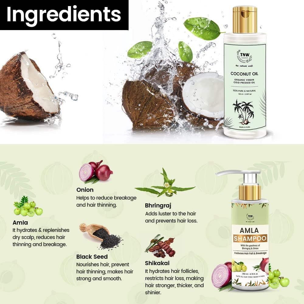 Tnw-The Natural Wash Hair Care Combo with Amla Shampoo & Coconut Hair Oil (Amla Shampoo + Coconut Oil) 300 Ml Ultimate Hair Care Kit for Strong and Healthy Hair image number 3