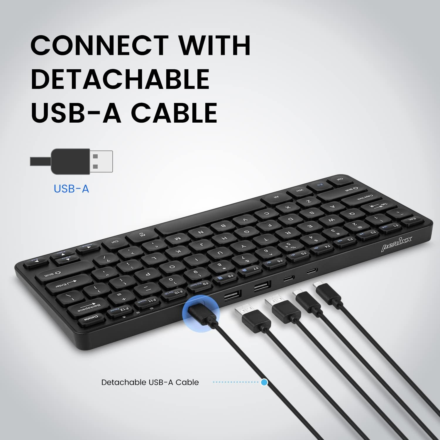 Perixx PERIBOARD-416 Wired Mini USB Keyboard with 4 Hubs - Scissor Keys - Media Keys - US English image number 3