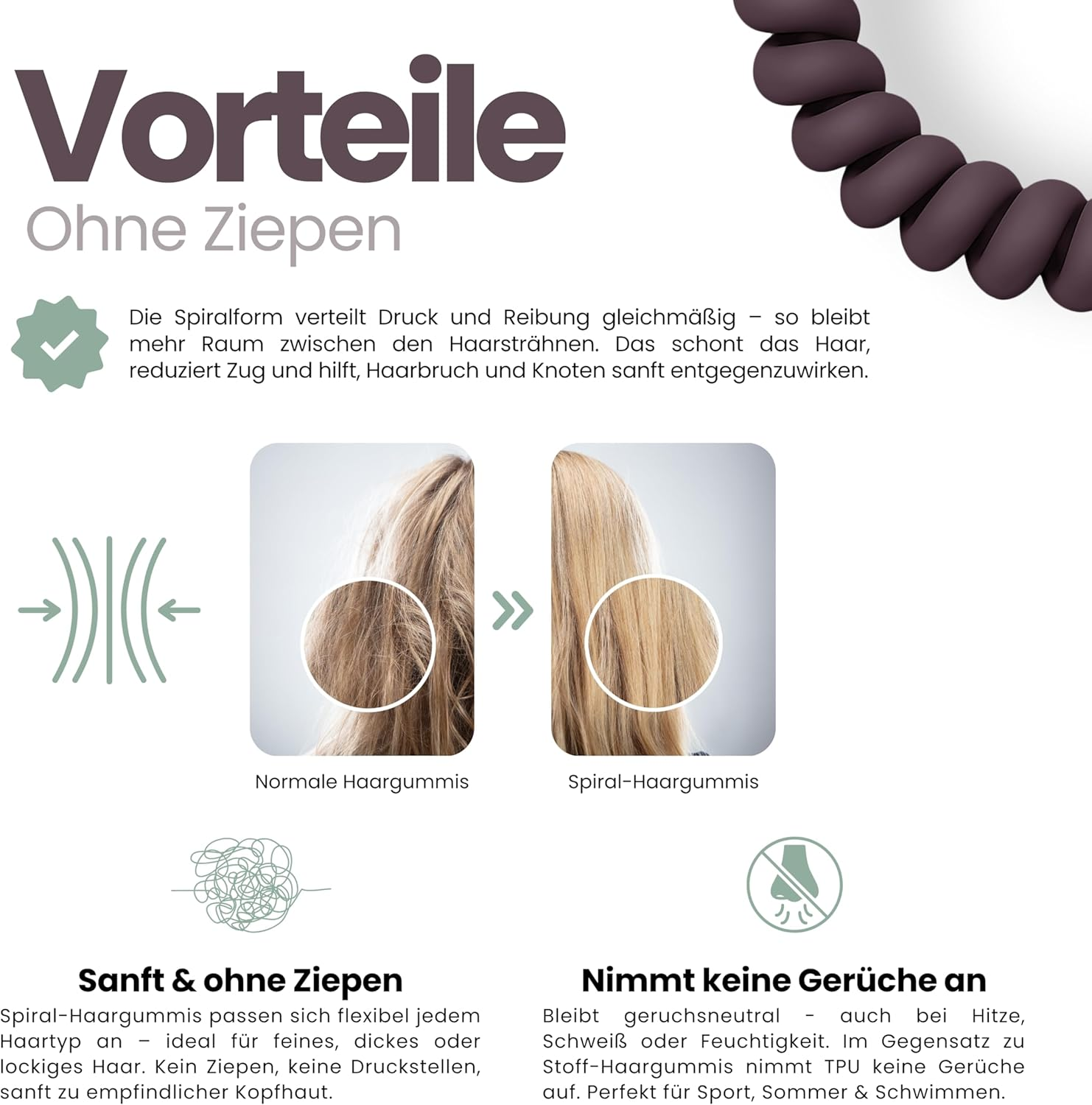 Specora Spiral Hair Scrunchies Aubergine Pack of 10-5 Cm - TPU - Telephone Cable Scrunchie - No Pulling & Tangling - Elastic, No Imprint, Gentle on Hair image number 2