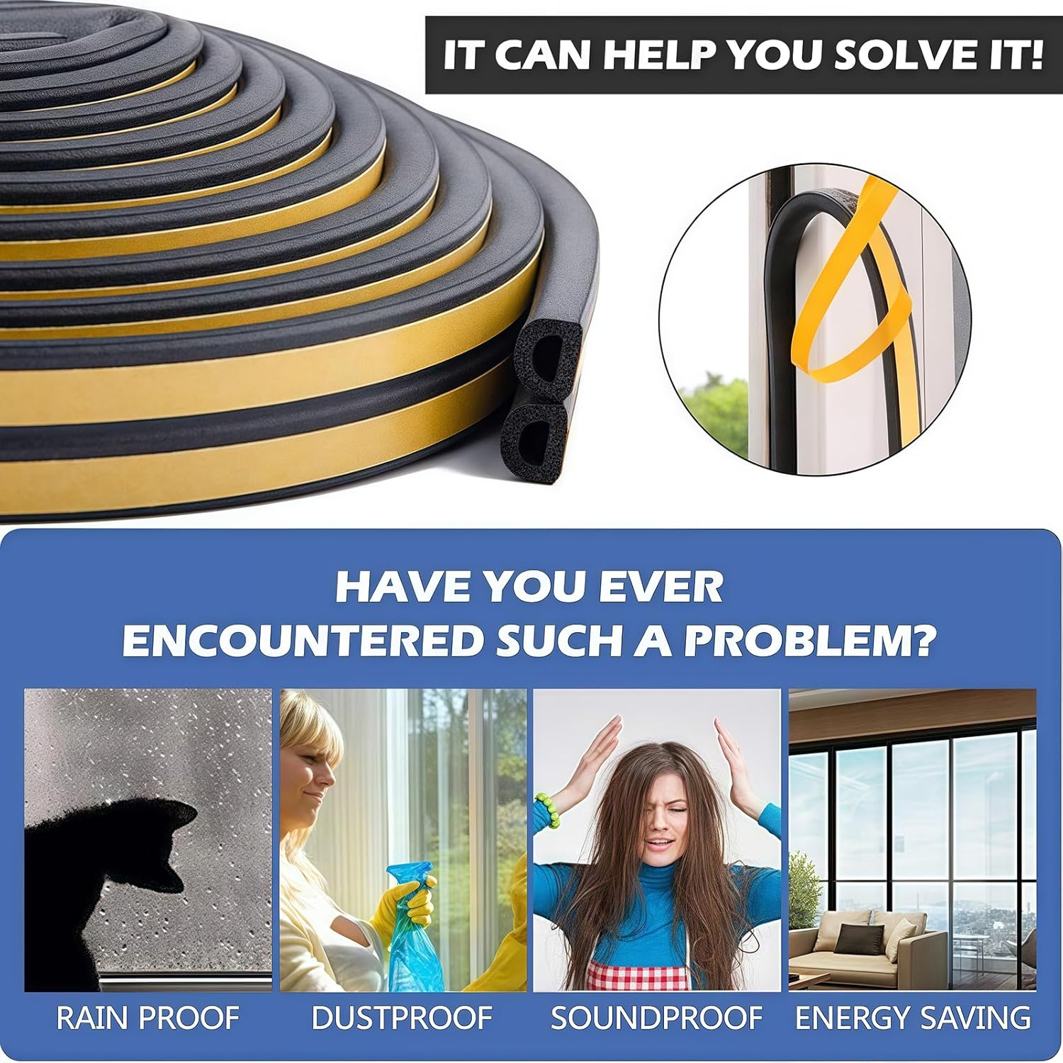 Door Weather Stripping, 40 Feet Soundproof Insulation Seal Strip for Windows with Self-Adhesive Protection Self Adhesive Foam Seal Strip,Sound Insulation D Type Weather Strips Easy Cut to Size(Black) image number 5