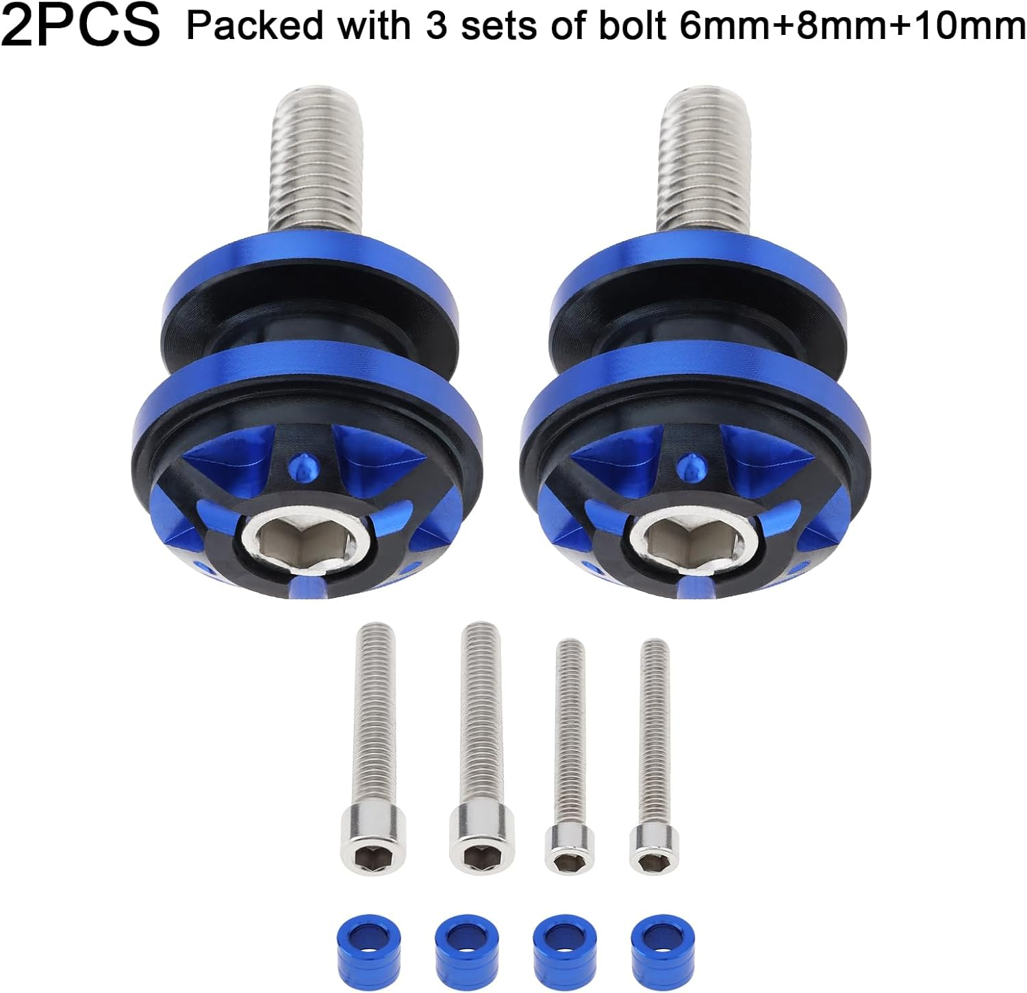 Windance 2Pcs CNC Aluminum Alloy Swing Arm Spools Sliders Stand for Motorcycles Scooters Electric Bicycles with 6Mm 8Mm 10Mm Screws, Swingarm Bobbins (Blue) image number 2