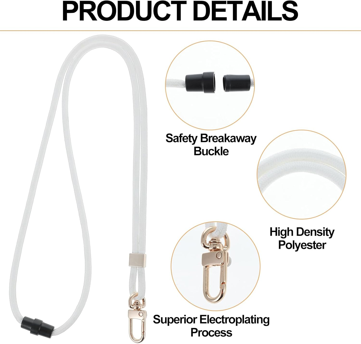 Badge Lanyard Set Adjustable Neck ID Card Holder Strap Aesthetic Name Tag Chain Breakaway Lanyard with Keychain Ring for Women Teacher Nurse Student Office Wallet Whistle Key Phone, White image number 5