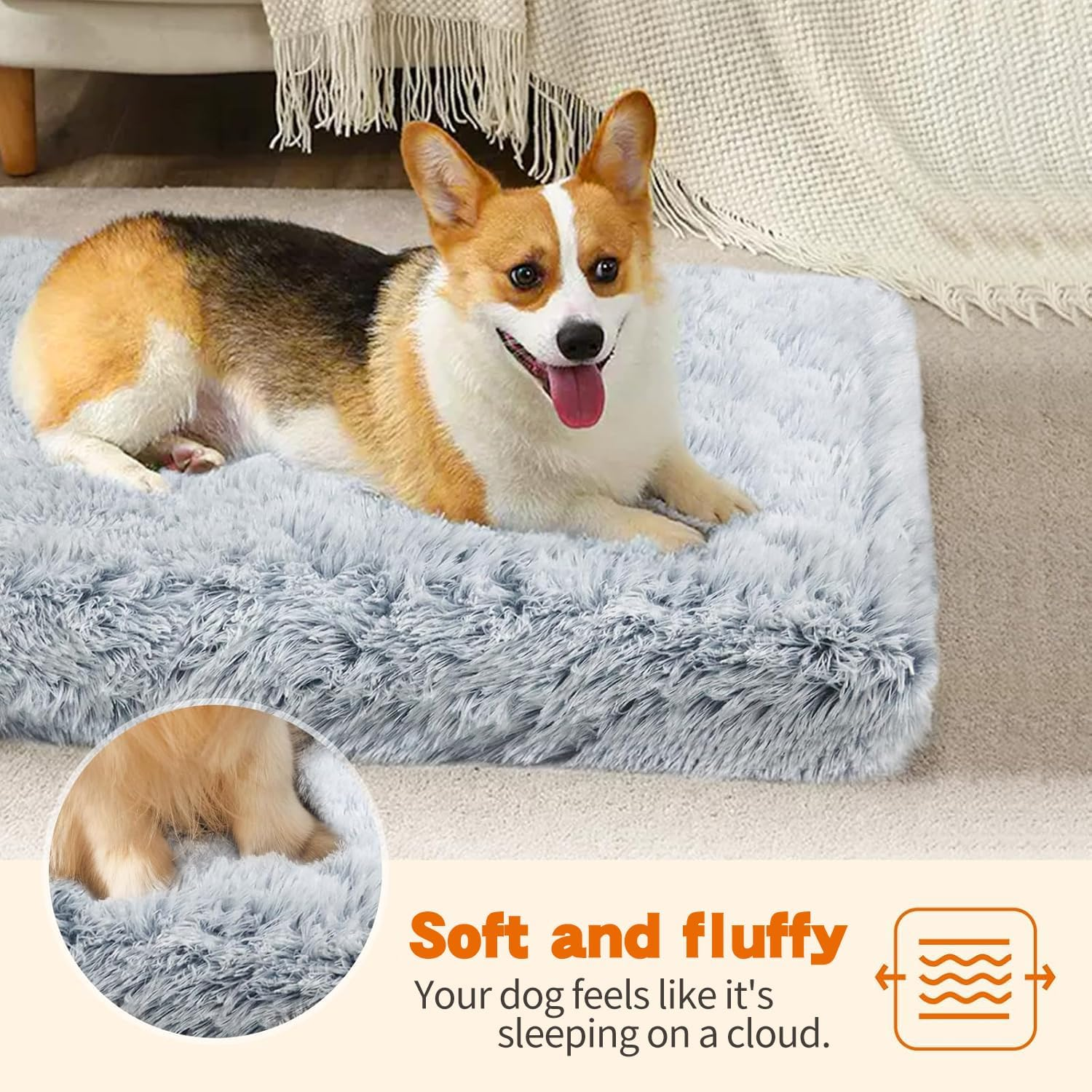 Washable Dog Bed for Large Dogs, Waterproof Memory Foam Pet Sleeping Mat, Fluffy Faux Non-Slip and Egg-Crate Foam Big Dog Couch Bed (Grey) image number 4