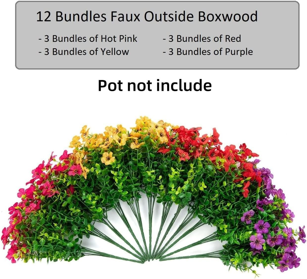 Artificial Flowers for Outdoor Indoor Garden Home Decoration, Faux Flower Daisy with Eucalyptus Leaves Fake Plants Greenery Boxwood Porch Patio, 12 Bundles (Mix Pink Red Purple Yellow) image number 5