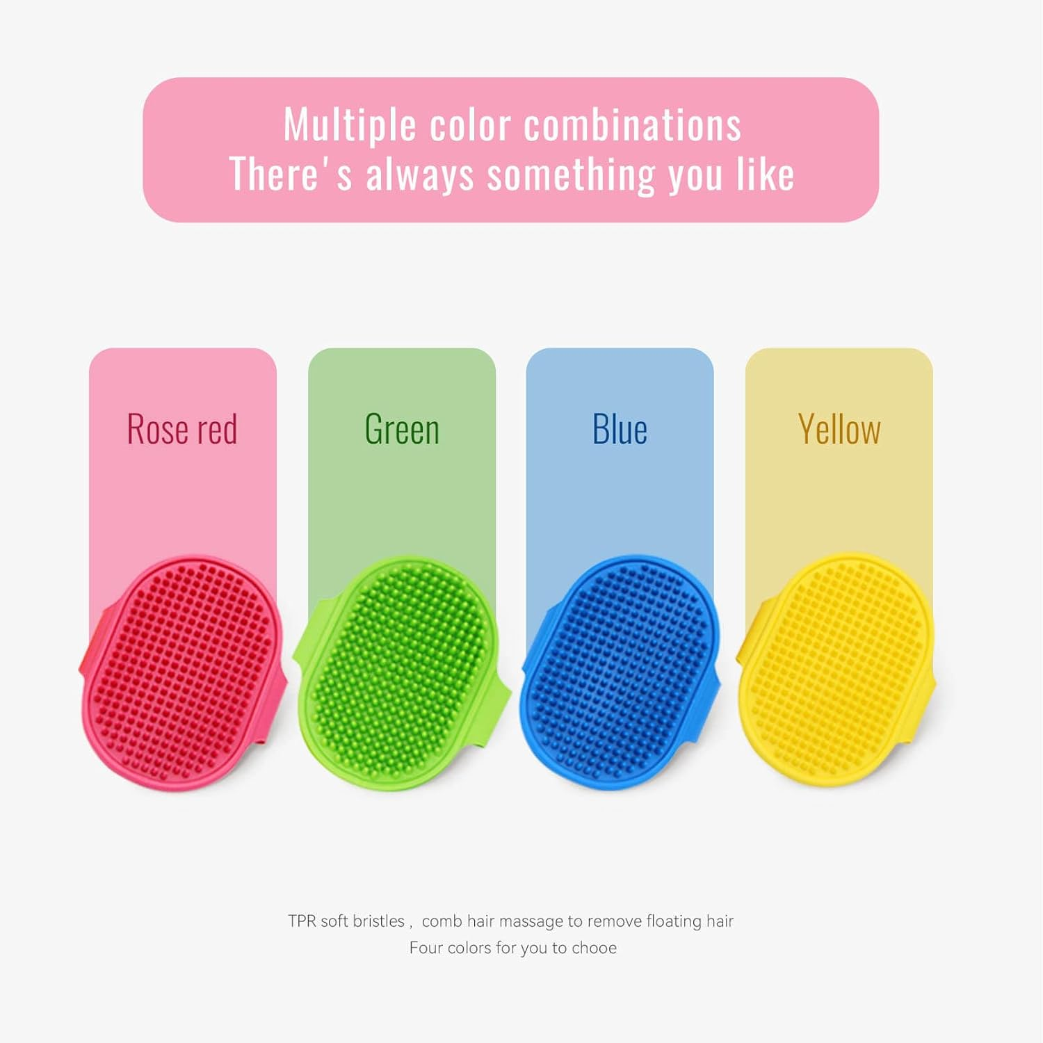 Dog Grooming Brush，Pet Shampoo Massage Bath Brush Comb with Adjustable Loop Handle for Grooming Short and Long Hair Cats and Dogs, 2Pcs(Tapered Brush Head, Blue+Yellow) image number 5