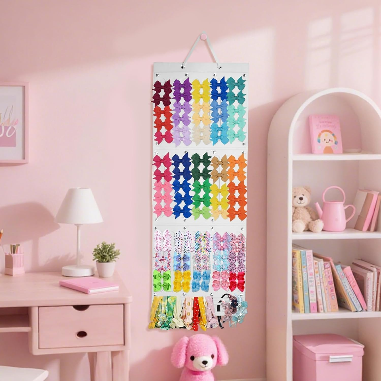Eeekit Hanging Hair Bow Organizer Large Capacity Hair Clip Holder Hair Claw Storage for Girls Hair Accessories Display Stand for Wall Door Closet image number 4