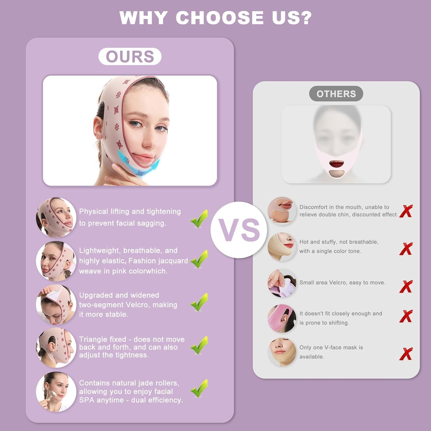 Double Chin Reducer for Sleeping, V Line Lifting Chin Strap with Jade Roller for Puffiness Reduce Wrinkles Skin Care Routine, Reusable V Shaped Face Slimming Mask for Jawline Exerciser Sagging Skin image number 5