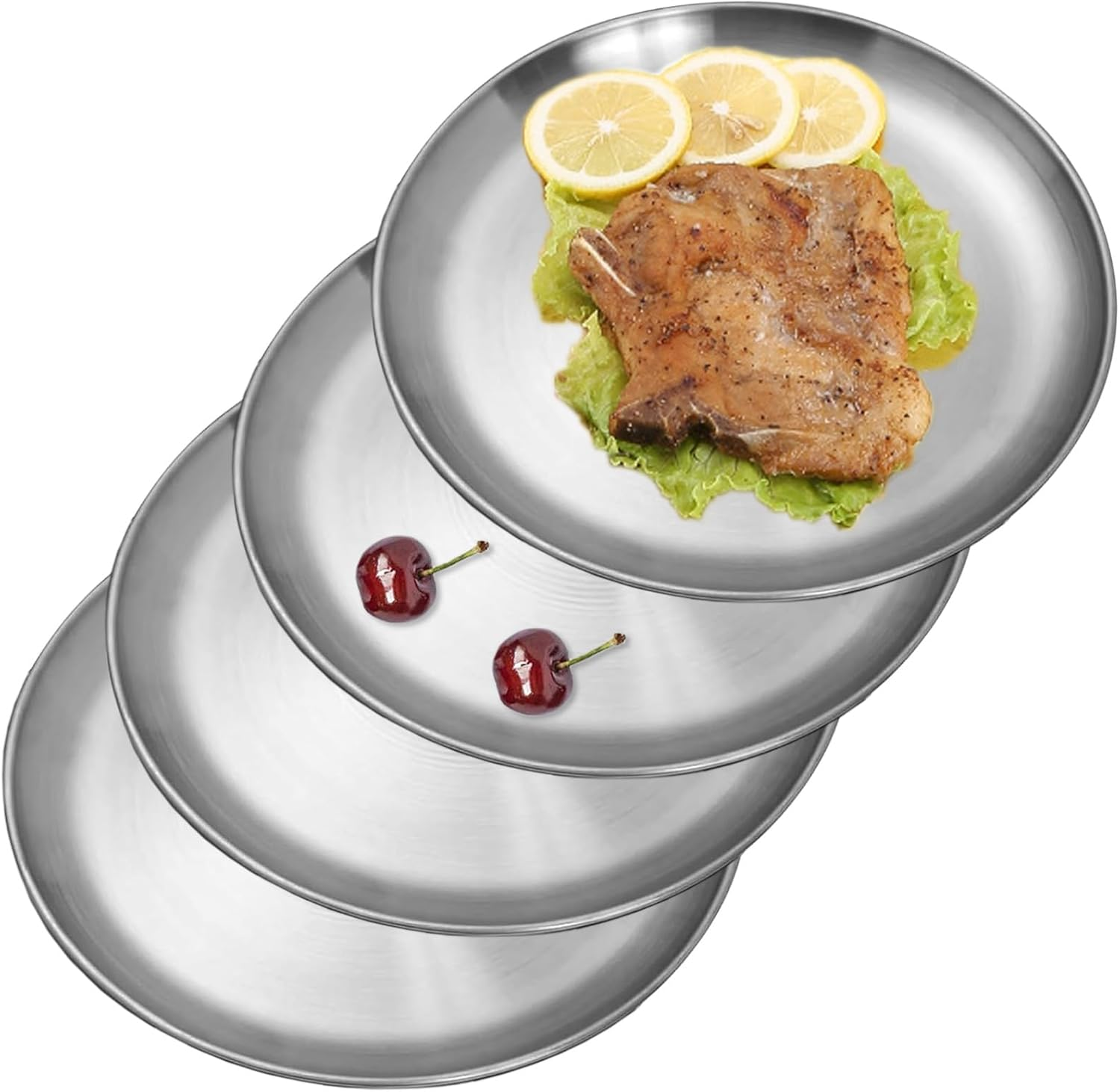 304 Stainless Steel Plates 7.87 Inch 4 Pcs, Metal Lightweight Unbreakable Dinner Dishes Plates Set, Dishwasher Safe image number 6