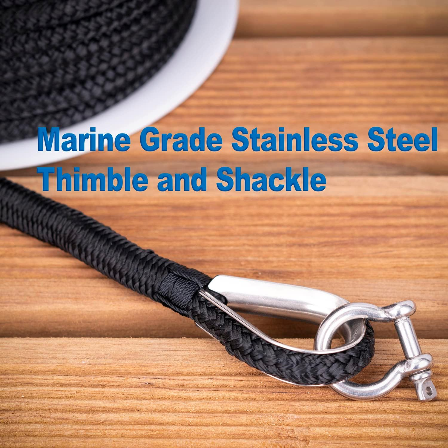 Young Marine Made 3/8 Inch 100FT 150FT Black Nylon Anchor Line Double Braided Anchor Rope/Line with Thimble (3/8" X 150') image number 4
