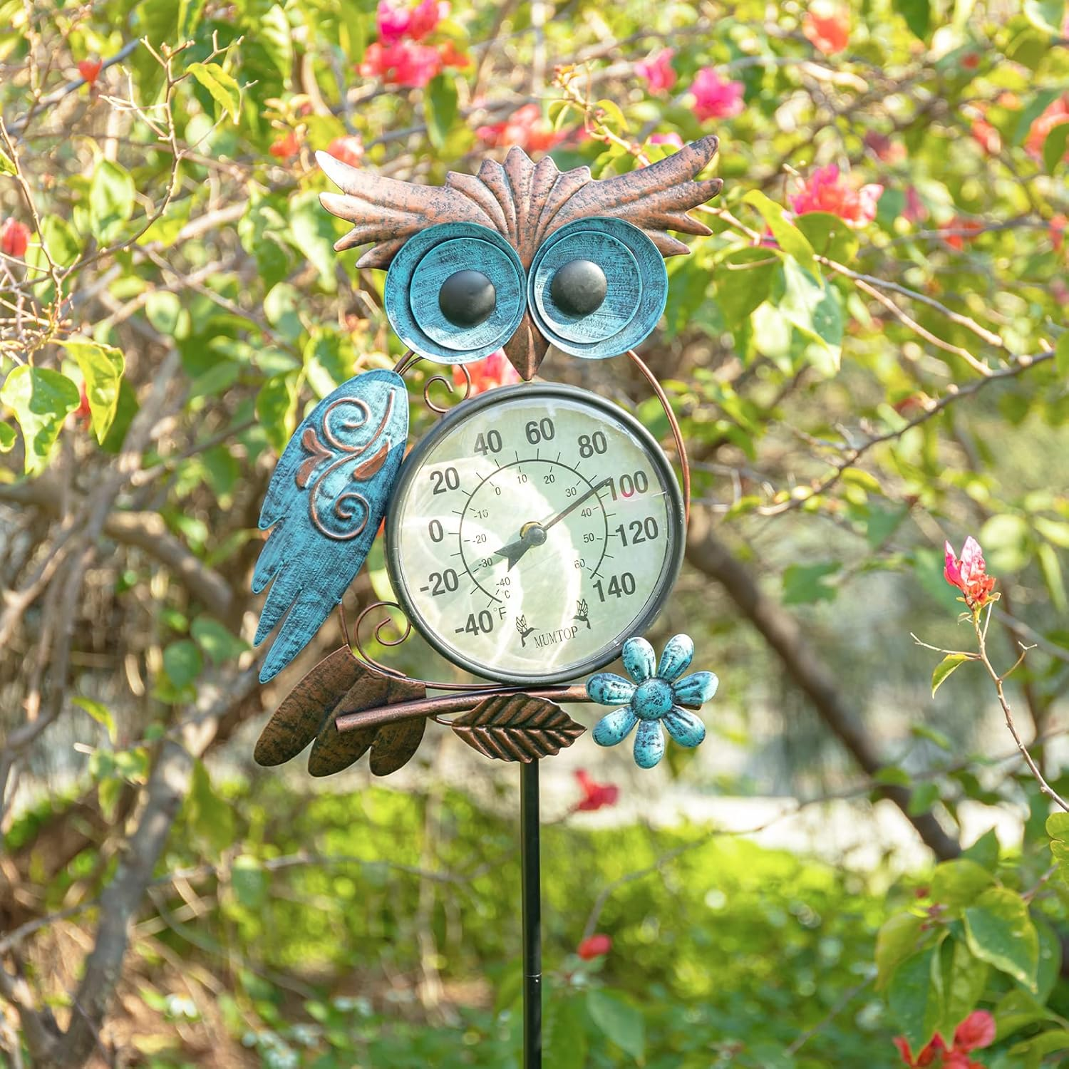 MUMTOP Outdoor Thermometer, 42 Inch Metal Owl Garden Stake outside Wall Thermometer for Patio, Yard and Garden image number 3