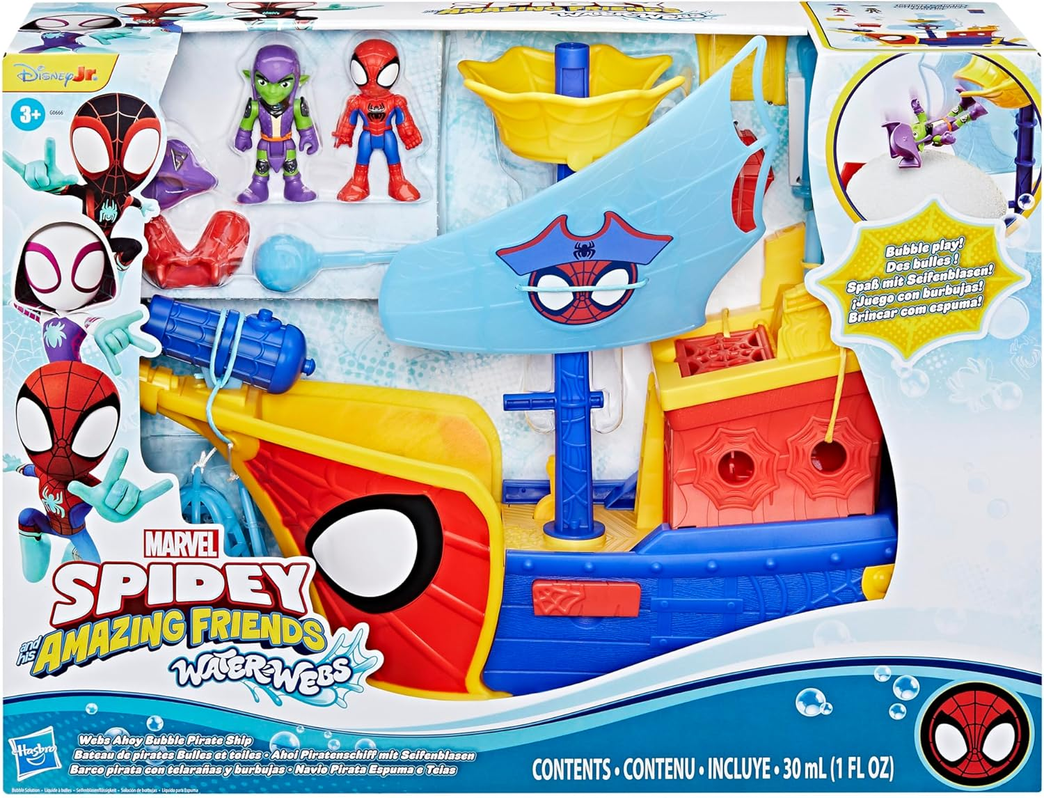 Marvel Spidey and His Amazing Friends Water-Webs Webs Ahoy Bubble Pirate Ship Toy, 3-Inch (7.6) Action Figures & Boat Playset, Super Hero Toys, 3+ image number 3
