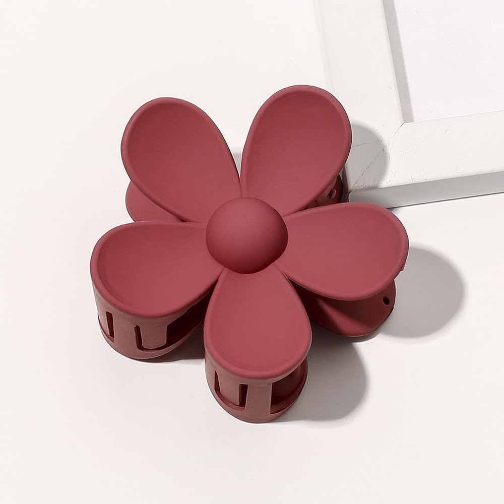1 X Women'S Flower Hair Clips, Flower Hairpin, Hair Clips, Non-Slip Plastic Hair Claws, Hair Accessories, for Women and Girls for Daily Wear, Wine Red