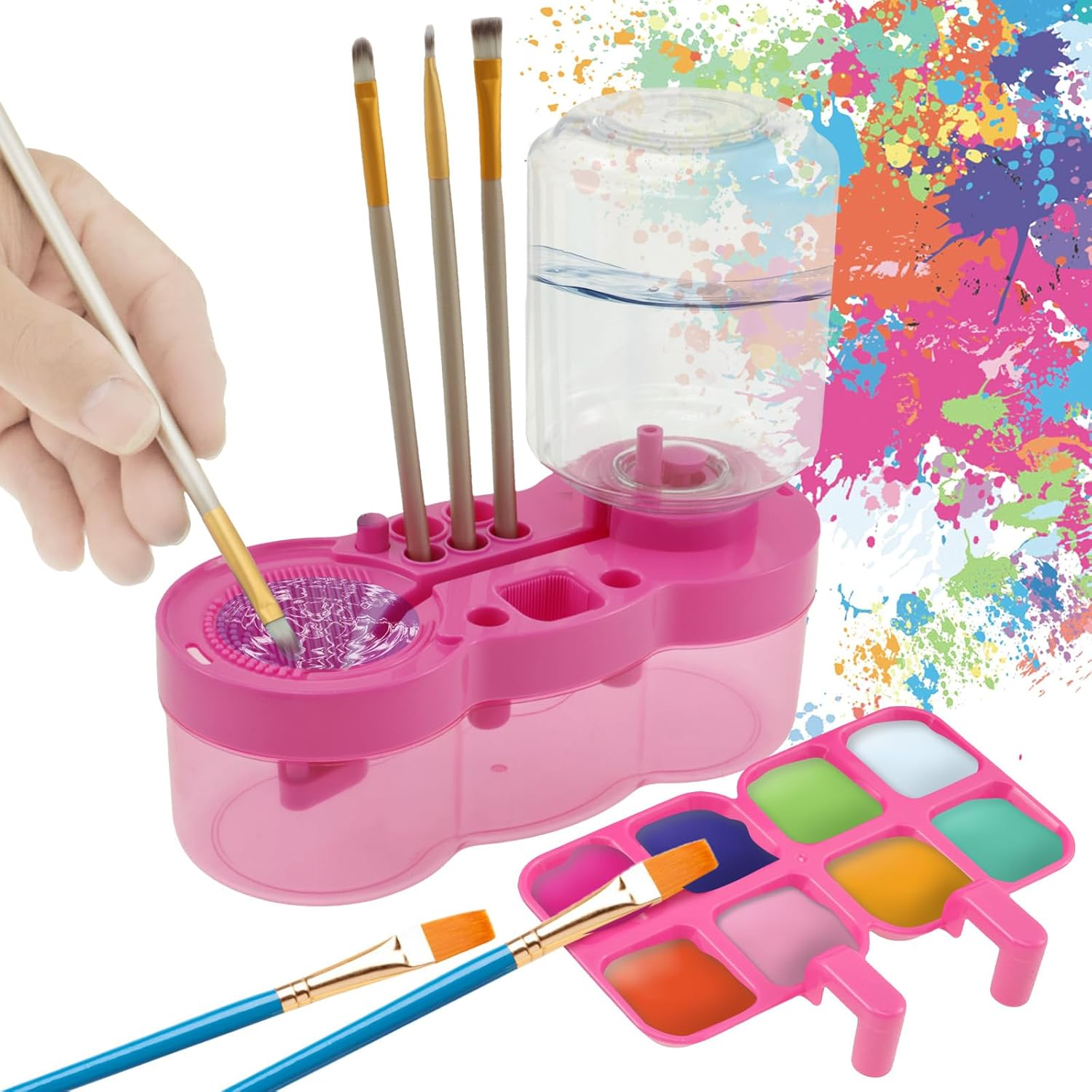 MABCIRY Paint Brush Cleaner with Water Circulation Tool, Paint Tray, Rinser with Drain and Brush Holder - Painting Station for Acrylic Watercolor (Blue)