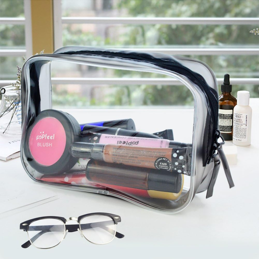 Wobe 5 Packs Clear Cosmetics Bag TSA Approved, PVC Zippered Toiletry Carry Pouch Portable Makeup Bag for Vacation Travel, Bathroom and Organizing Waterproof Makeup Vinyl Case, Transparent, Medium image number 3