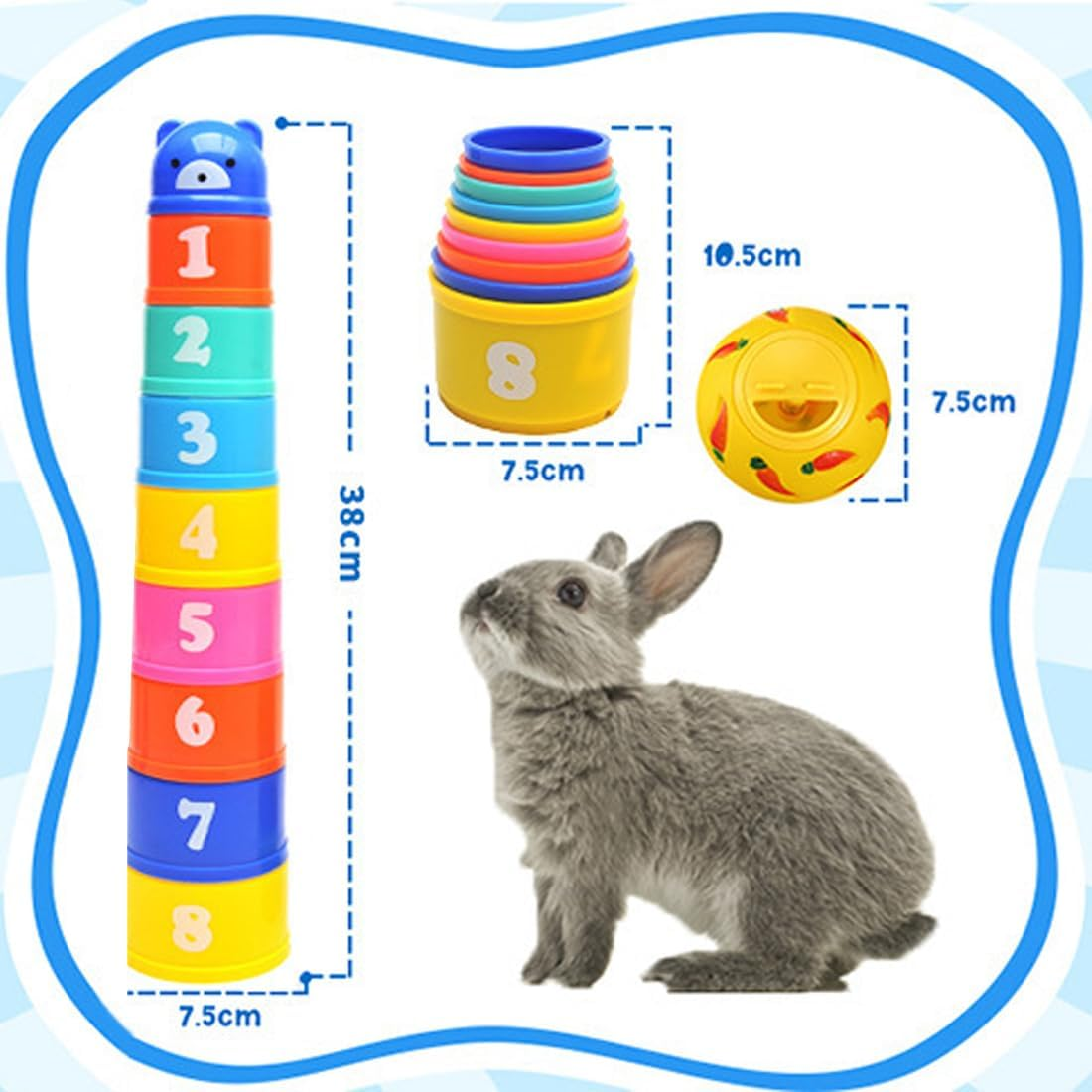 Pack of 10 Stacking Cups for Rabbits, Multicoloured Rabbit Toy, Stackable Rabbit Food Toy Feeder for Rabbits, Bunnies, Nesting Toys for Small Animals, Rabbits, Hamsters and More image number 1