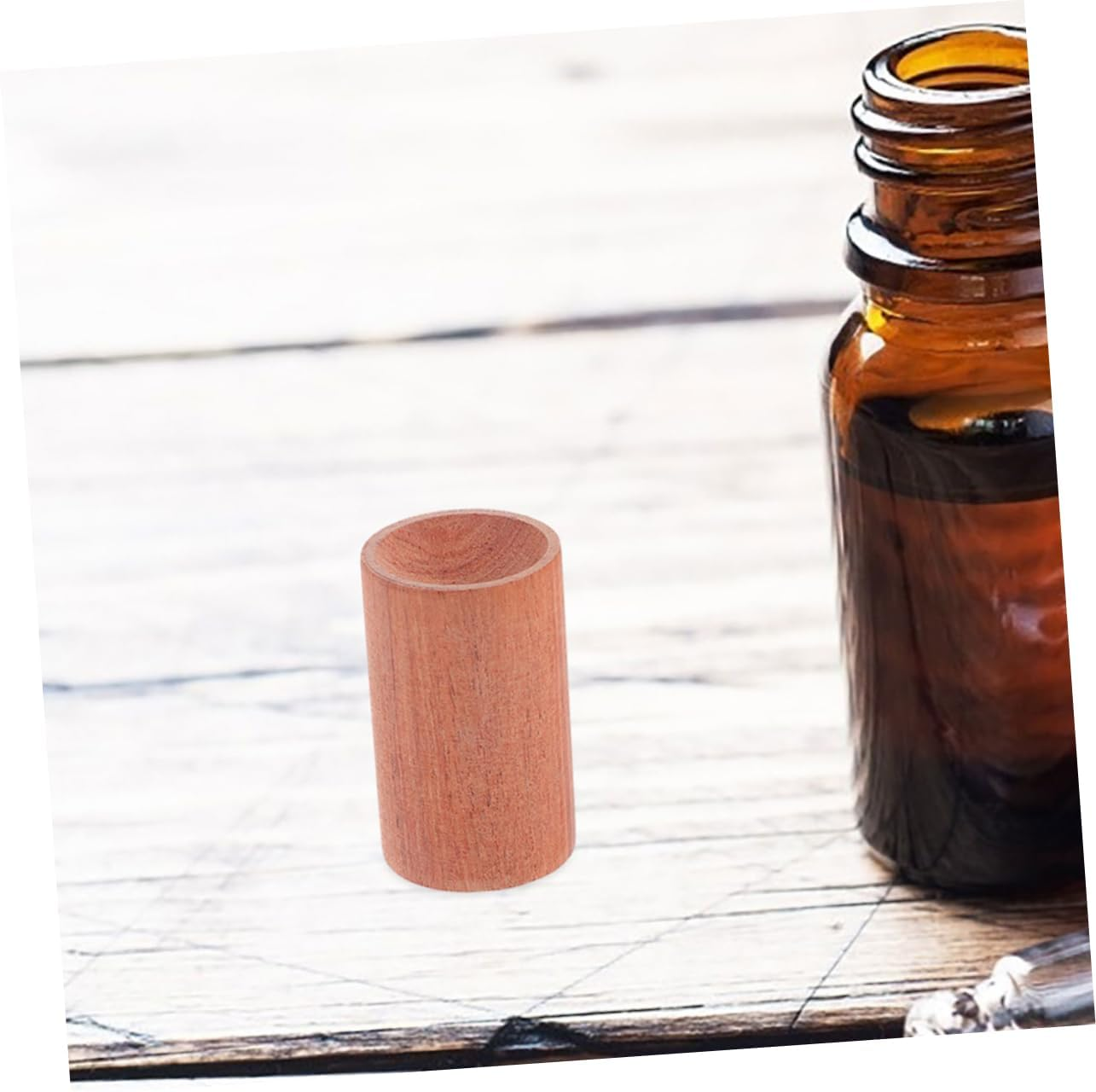Baluue 4Pcs Natural Wood Aromatherapy Essential Oil Base Stands for Home Office round Cylinder Pedestals image number 4