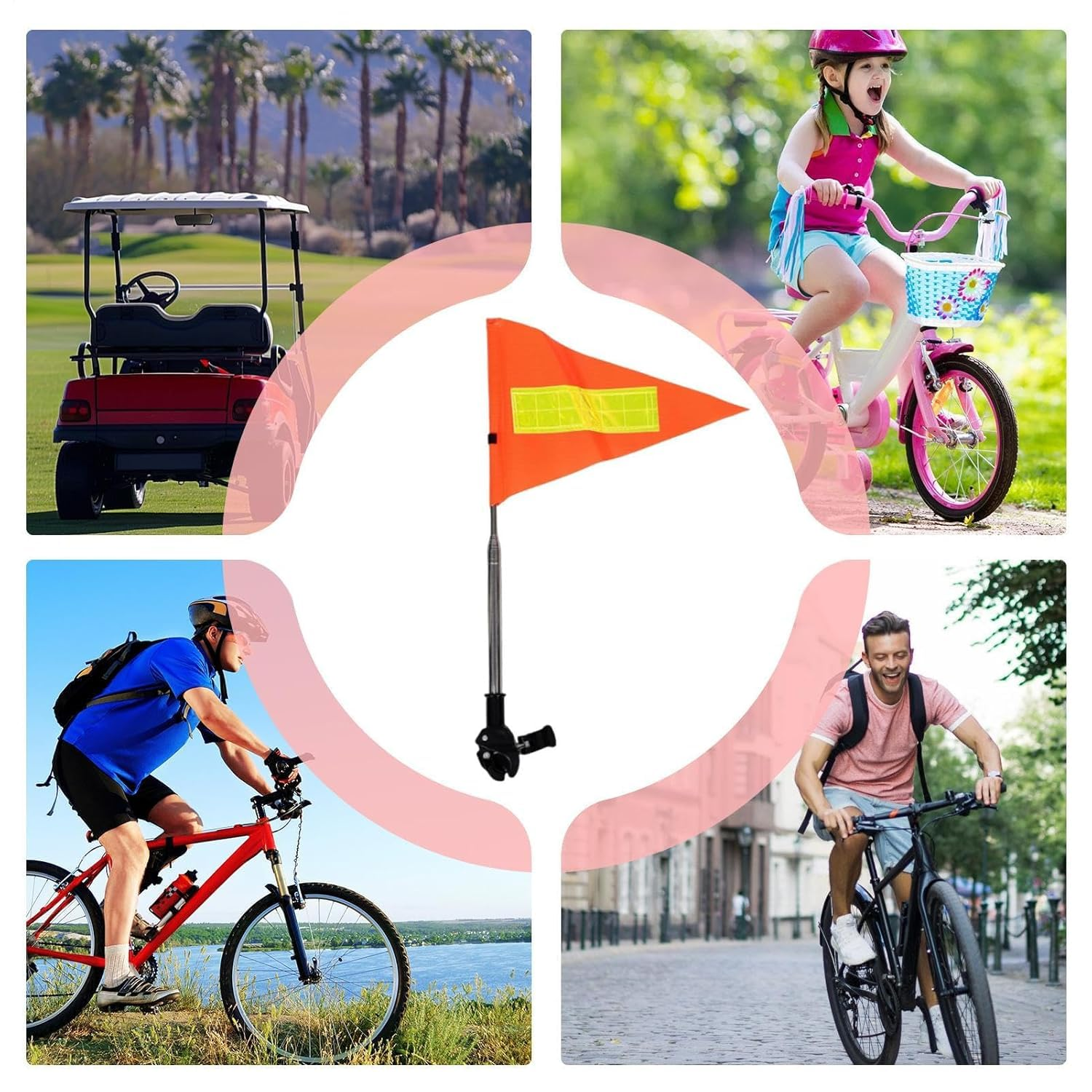 WEZCHUGHAOL Telescopic 63" Bike Safety Flag with Reflective Waterproof Triangle & Mounting Bracket &ndash; High Visibility Pole for Bicycle, Golf Cart, Scooter, Wheelchair Accessories image number 1