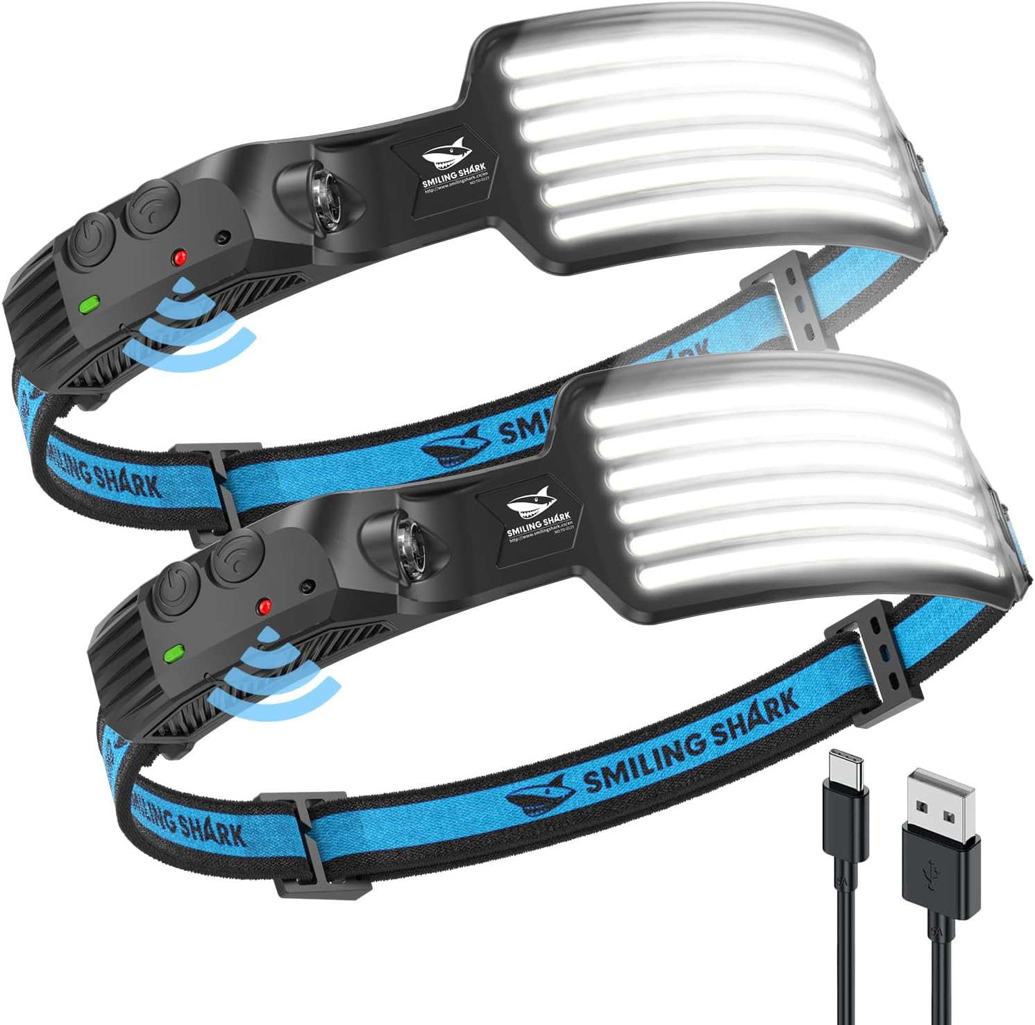 Smiling Shark Rechargeable Headlamp, 2 Pack Wide Angle 6*White Light the Brightest LED Head Lamp with Motion Sensor Waterproof Headlight for Camping Hiking Outdoor, Head-Light-Led-Lamp-Rechargeable image number 2