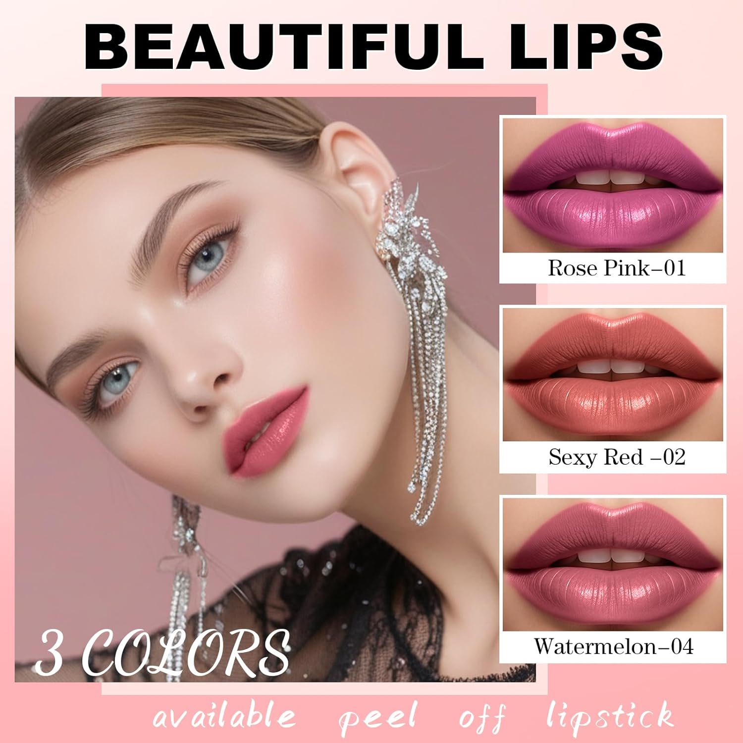 3 Colors Peel off Lip Stain, Long Lasting Lip Tint Stain, Waterproof Matte Lip Gloss, Nonstick Cup Lip Stain Makeup, Tattoo Magic Color Lip, Peel Reveal Lip Tint Makeup for Women (#01+#02+#04) image number 3