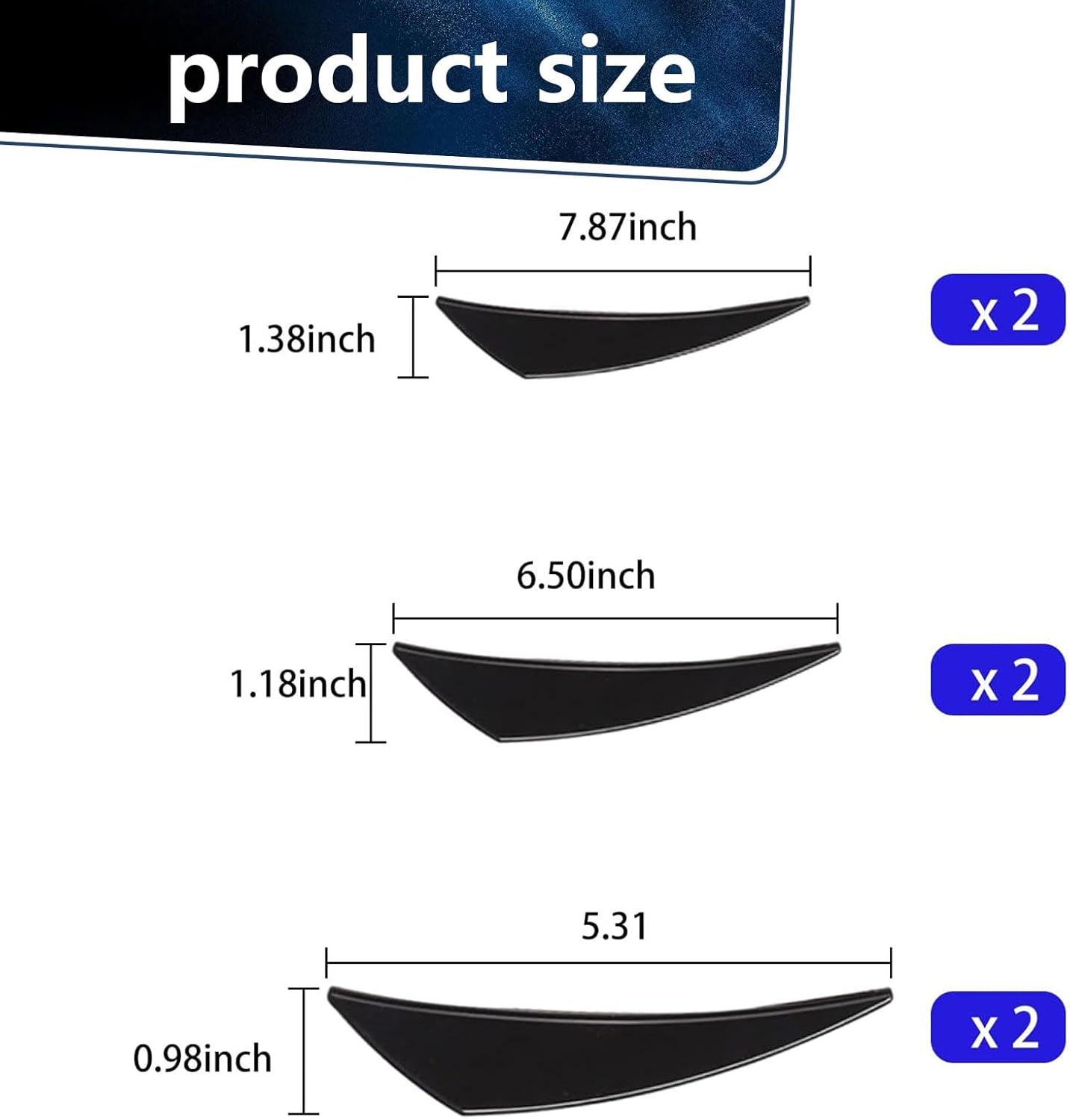 Gunhunt Pack-6 Car Spoiler Canards Kit, Body Anti-Collision Diffuser, Exterior Soft Rubber Decorative Stickers, Car Universal Auto Front Bumper Lip Splitter (Glossy Black) image number 5