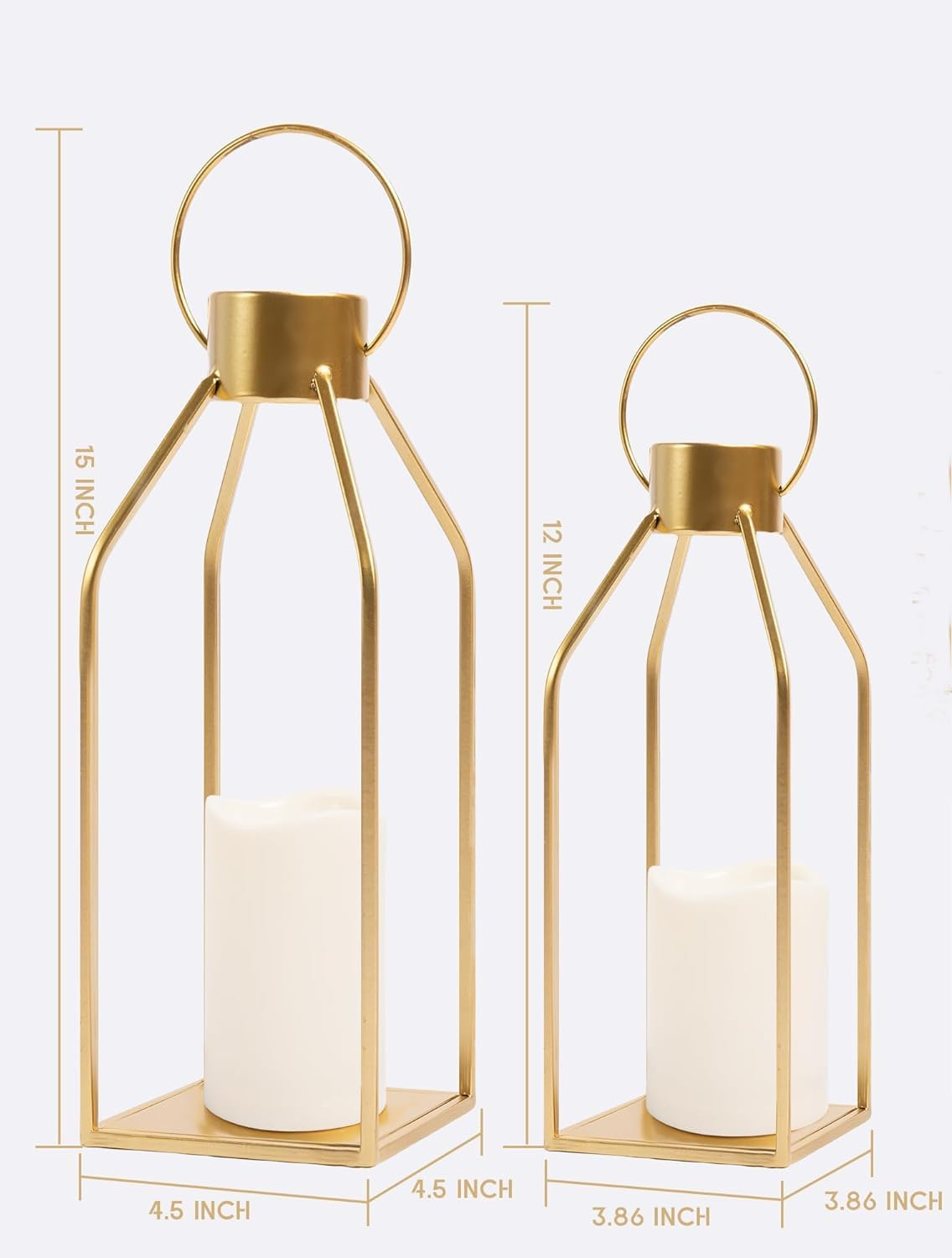 Modern Farmhouse Lantern Decor,2 Pack Black Metal Candle Lantern Front Porch Decor for Home Decor, Living Room, Fireplace, No Glass for Indoor Outdoor Decorations (Excluding Candles) (Gold) image number 3