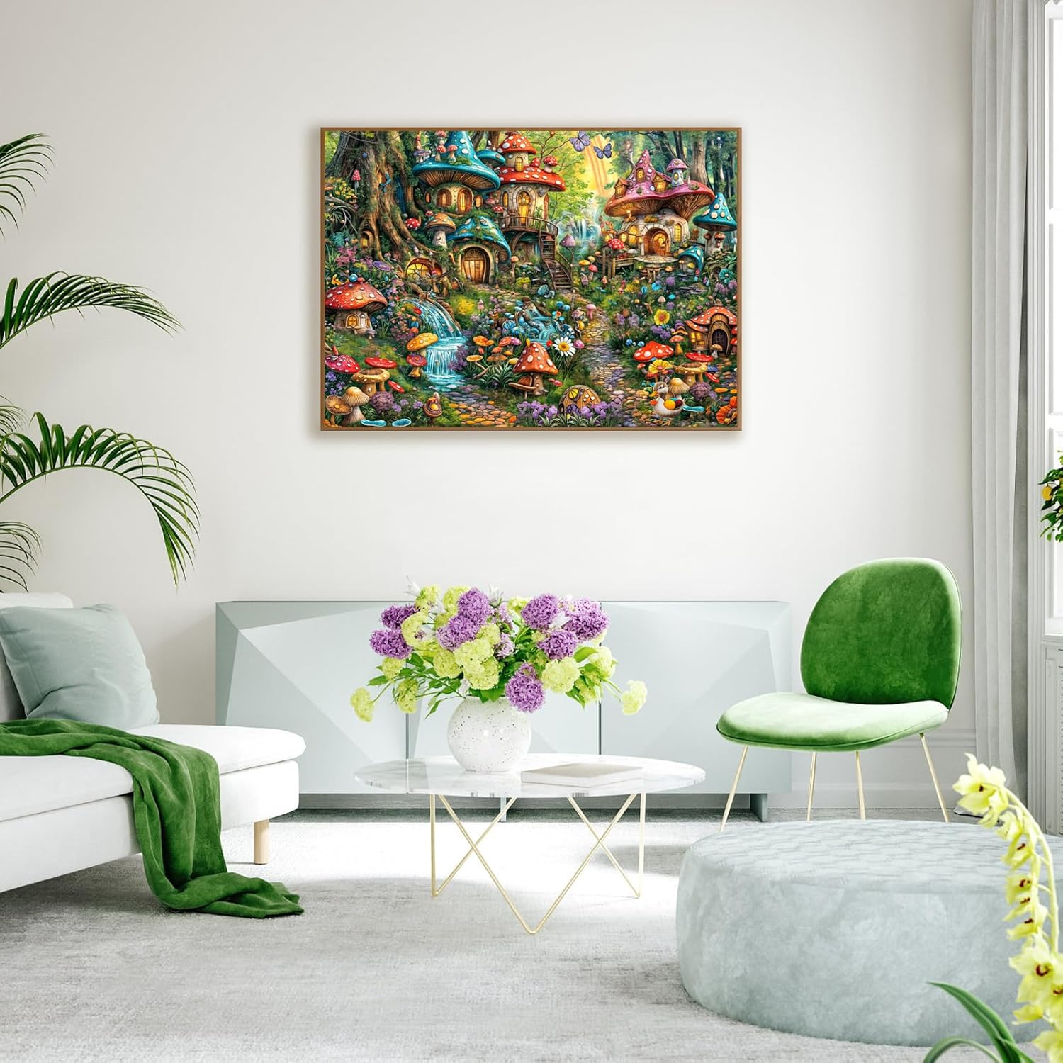 Jigsaw Puzzles for Adults 1000 Pieces, Interlock Perfectly Letter on Back No Dust, Home Decor Birthday Gift Toy for Men Women Elders Seniors, 1:1 Poster - Mushroom Garden image number 3