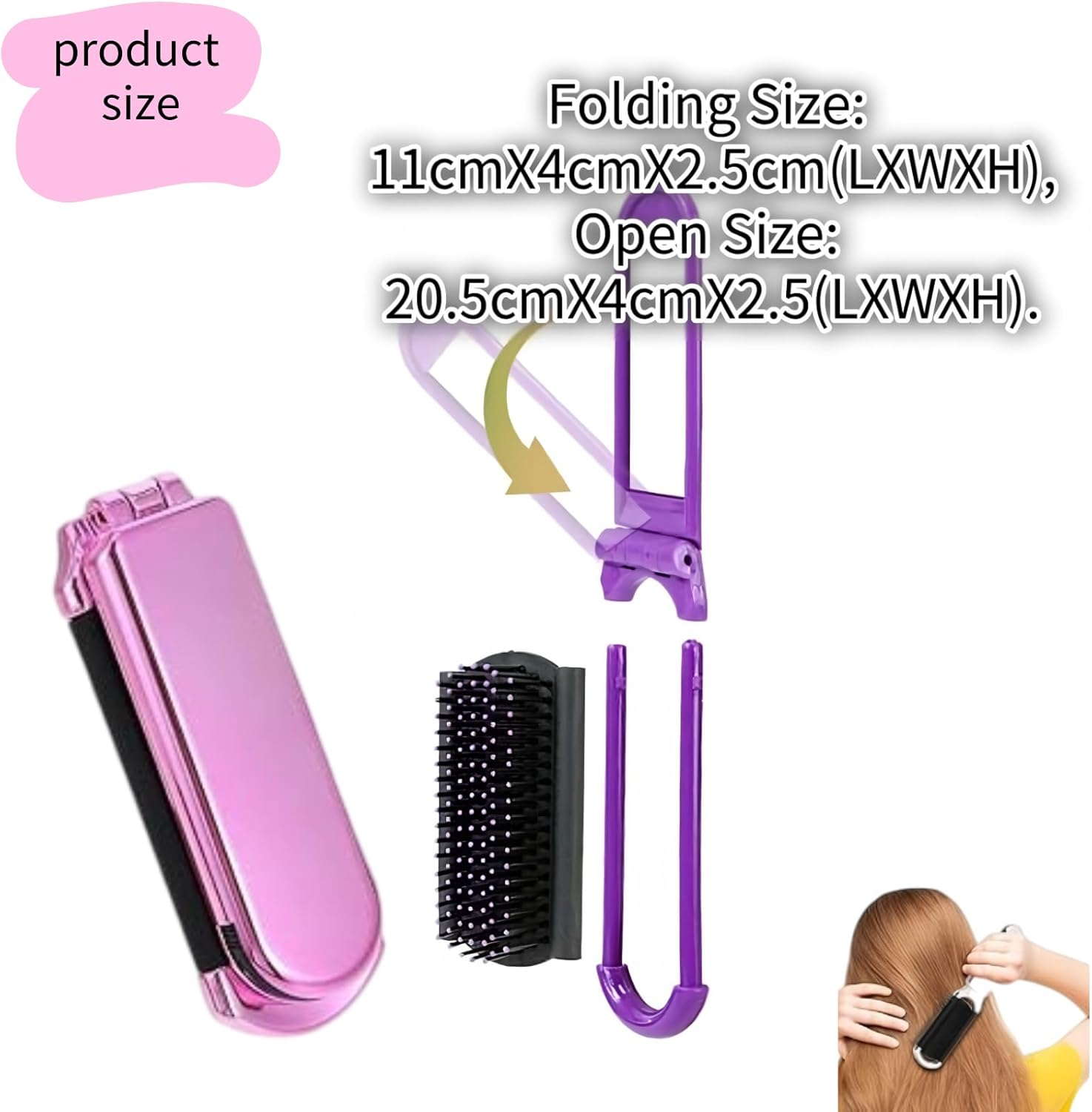 2 PCS Folding Travel Hairbrush Set,With Mirror,Portable Mini Compact,For Family Bag,Anti-Static,Massage Comb Hair Styling Tools for Travel Gym Purse (Purple, Silver)