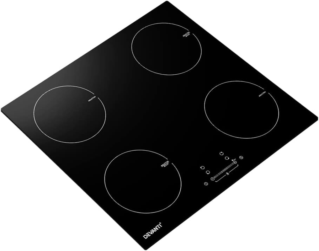 Devanti Induction Cooktop, Ceramic Glass Portable Cookware Cooker Super Powerful Electric Stove Plate Home Kitchen Appliance, with 4 Cooking Zones Touch Control Panel Black image number 1