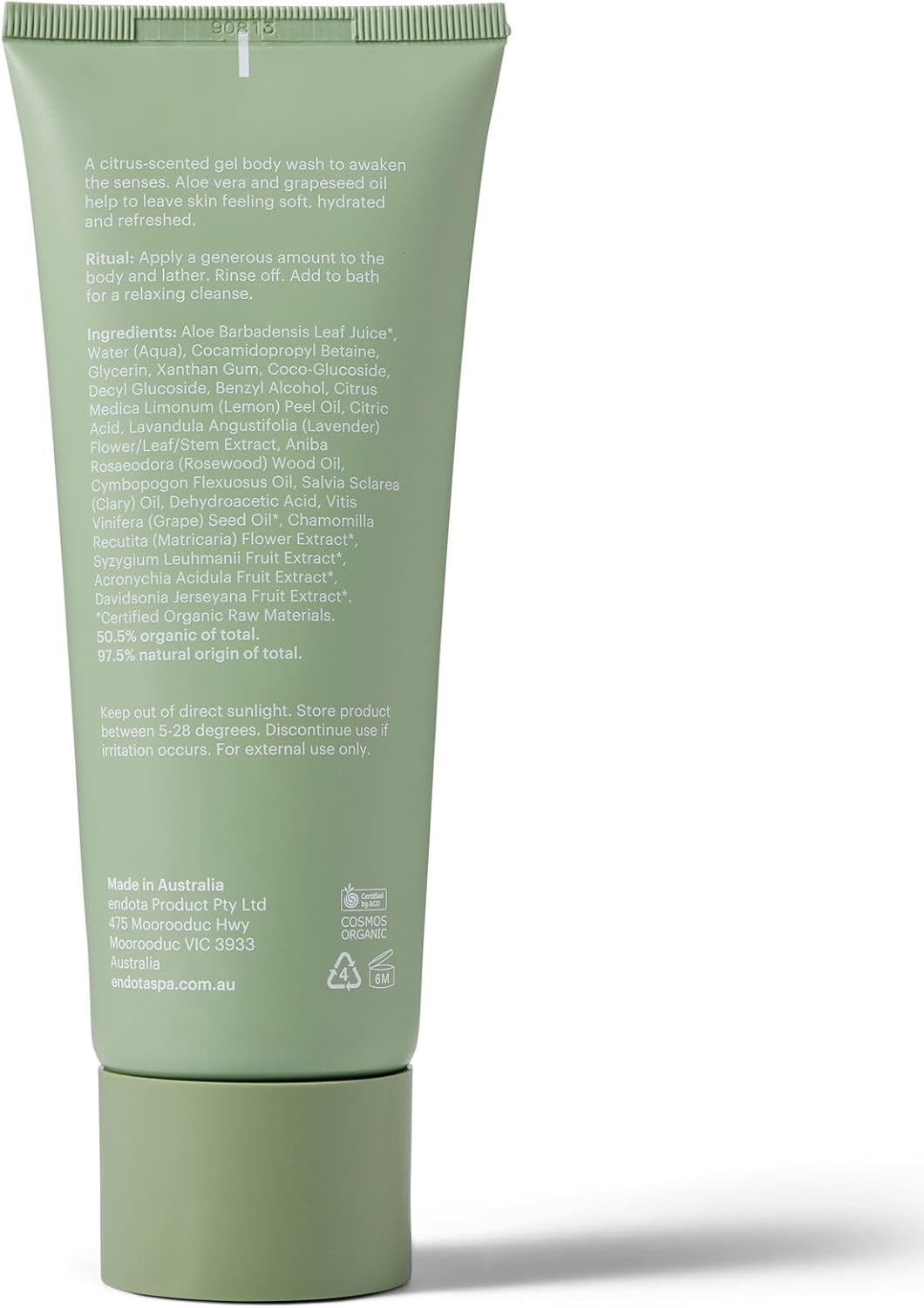 Endota Organics Lemon Peel & Sage Body Cleanser 180 Ml, an Energising All-Over Body Wash Enriched with Lemon Peel and Sage.