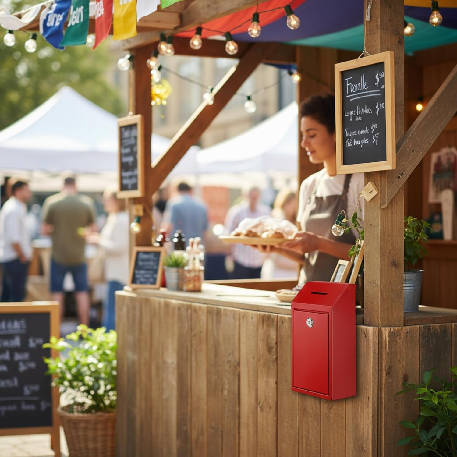 Metal Donation Cash Box Collection Safe Suggestion Box with Lock Wall Mounted Mailbox Delivery Ballot Container for Home Office Outdoor Door(Red) image number 1