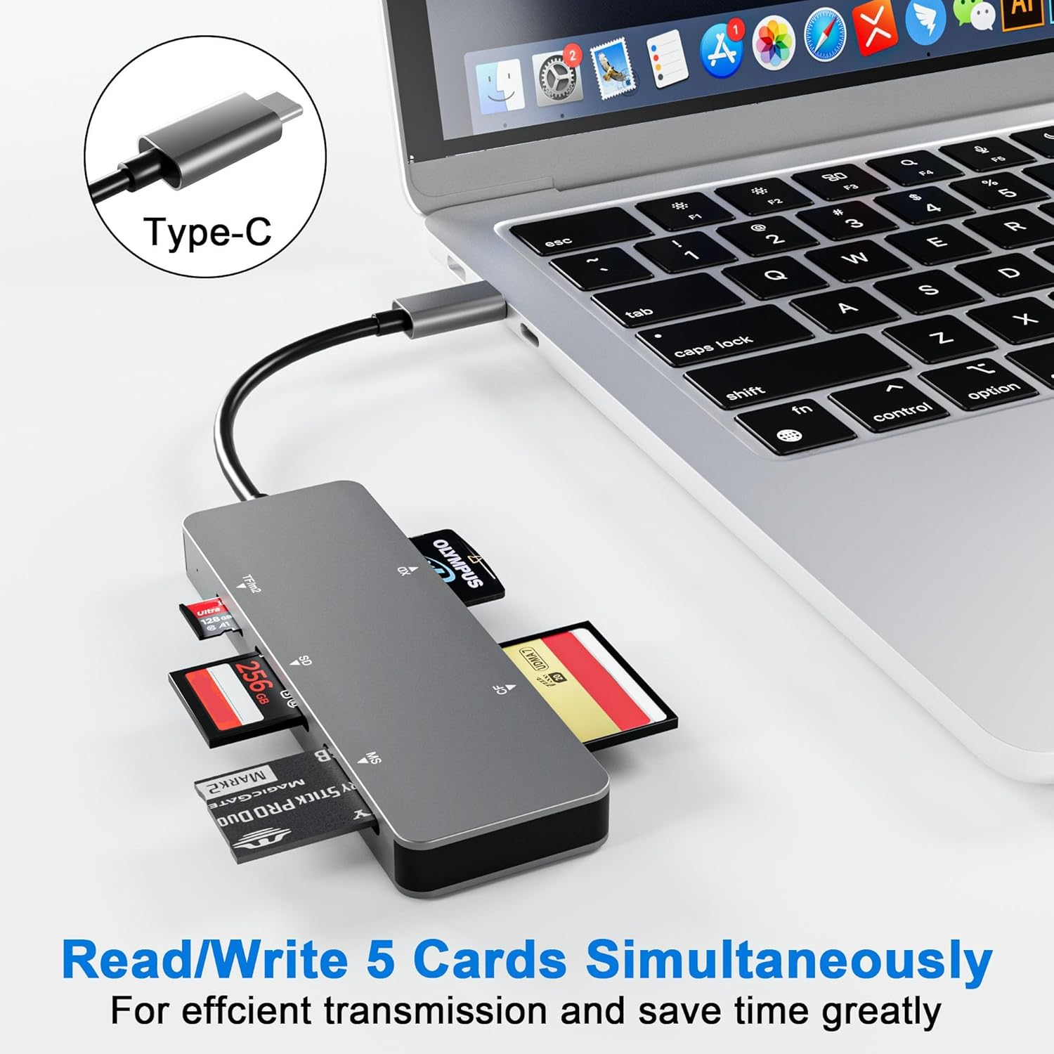 USB-C XD Picture Card Reader, 5Gbps 6-In-1 High Speed Card Reader for TF/SD/MS/M2/XD/CF, USB C XD Memory Card Reader Compatible with Olympus & Fujifilm XD Cards (1GB/2GB) image number 1