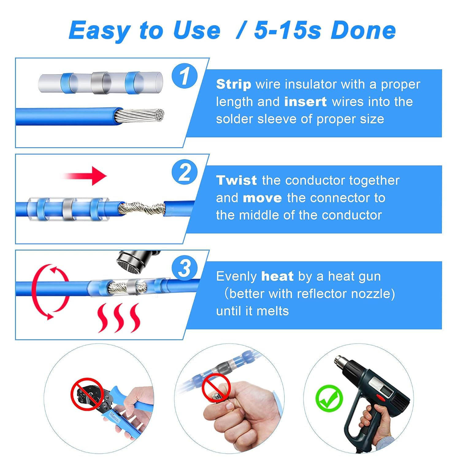 Kuject Solder Seal Wire Connectors, Waterproof Insulated Heat Shrink Butt Terminals Splice Connectors for Marine Automotive Car Boat (400) image number 1