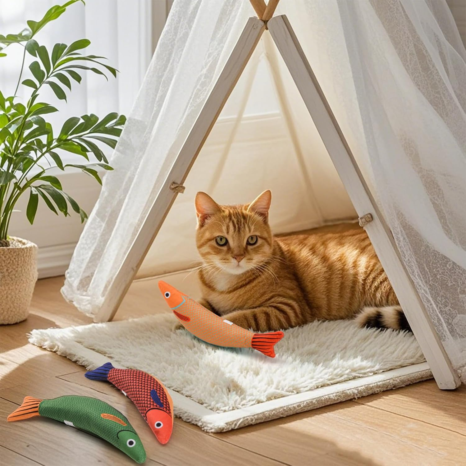 AUSCAT Cat Catnip Toys, 3PCS Catnip Fish Toy for Cats, Cat Kicker Toys with Crinkle Sound, Interactive Plush Soft Cat Toys for Indoor Cats and Kittens image number 1