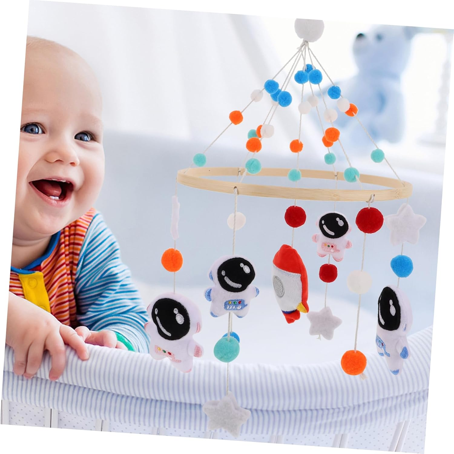 Space Themed Soothing Felt Rocket Astronaut Nursery Mobile for Gentle Sounds Wind Chime for Better Sleep Relaxation image number 1