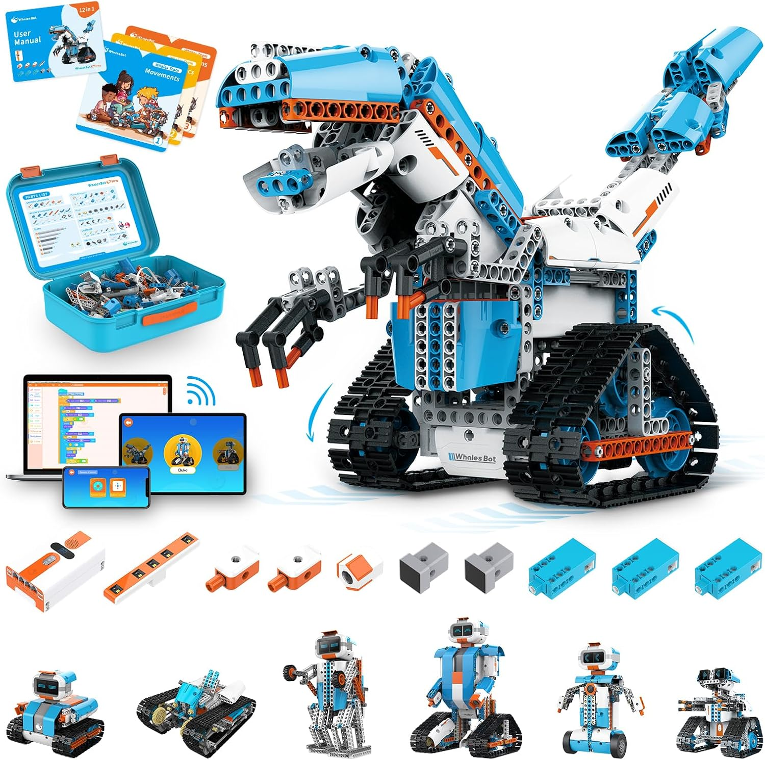Whalesbot E7 Pro Coding Robot for Kids 8+ Years, Scratch Coding Support Controller | STEM Toys Education of Programming | APP 3D Model Resource & Story Tutorial for Boys and Girls