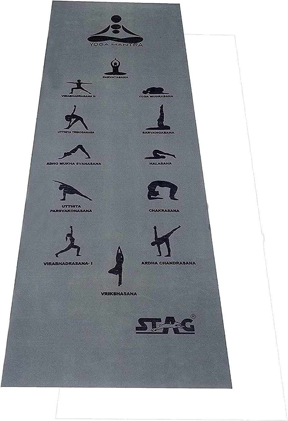 Stag Yoga Mantra Asana Grey Mat (6 Mm) with Bag | Home and Gym Use for Men and Women | with Cover | for Yoga, Pilates, Exercises