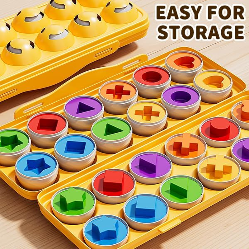 JUKUDAHU Matched 12 Eggs Toys Set for Kids 1 2 3 4 Year Old - Sorting Games, Easter Eggs, Toddler Sensory Toys, Preschool Educational Boy Toy, Shape Color Egg Play, Party Gifts for Baby 6-12 Months+