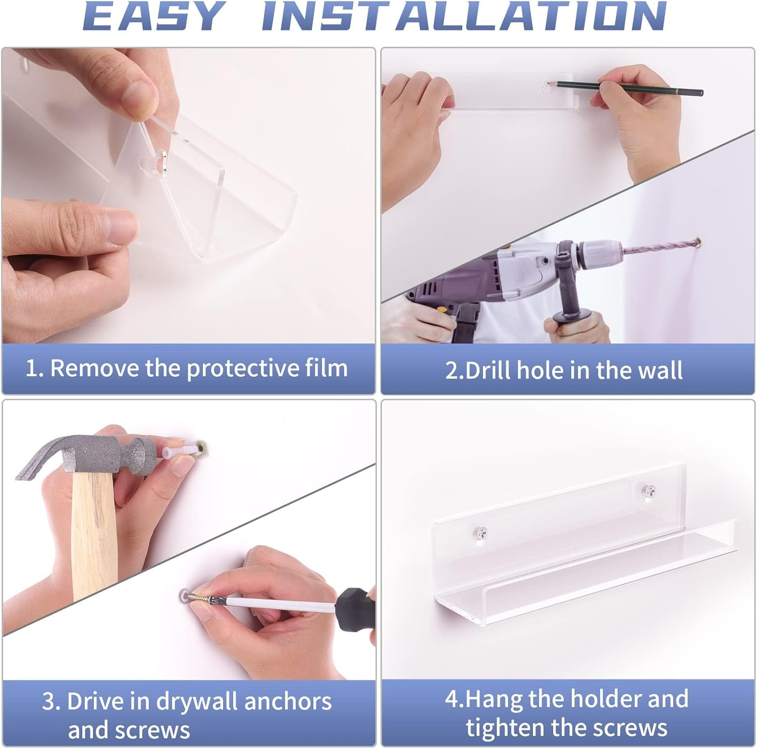 Vinyl Record Shelf Wall Mount 6 Pack, 12 Inch Clear Acrylic Album Record Holder for Daily LP Listening, Vinyl Record Display with Installation Hardware image number 5