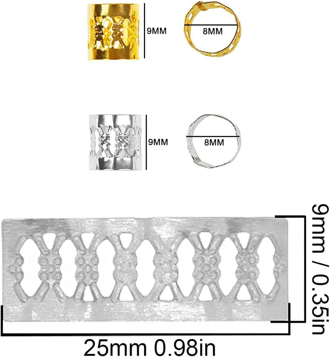 Pack of 60 Aluminium Adjustable Metal Cuffs Dreadlocks and Bead Braids Hair Accessories, Gold, Silver