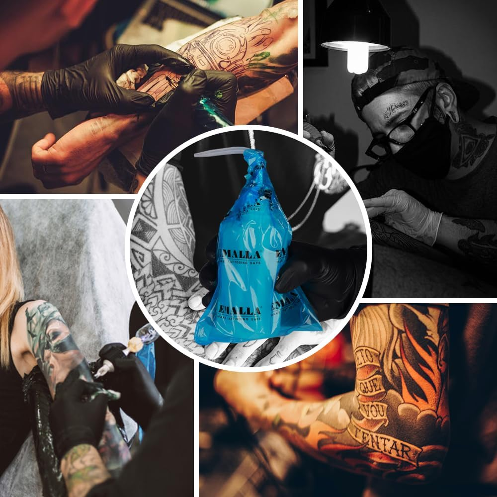 Emalla 250Pcs Tattoo Wash Bottle Bags Blue Squeeze Bottle Bag 9.8In X 5.9In Waterproof Cover for Tattoo Supply Machine Cleaning Kit image number 2
