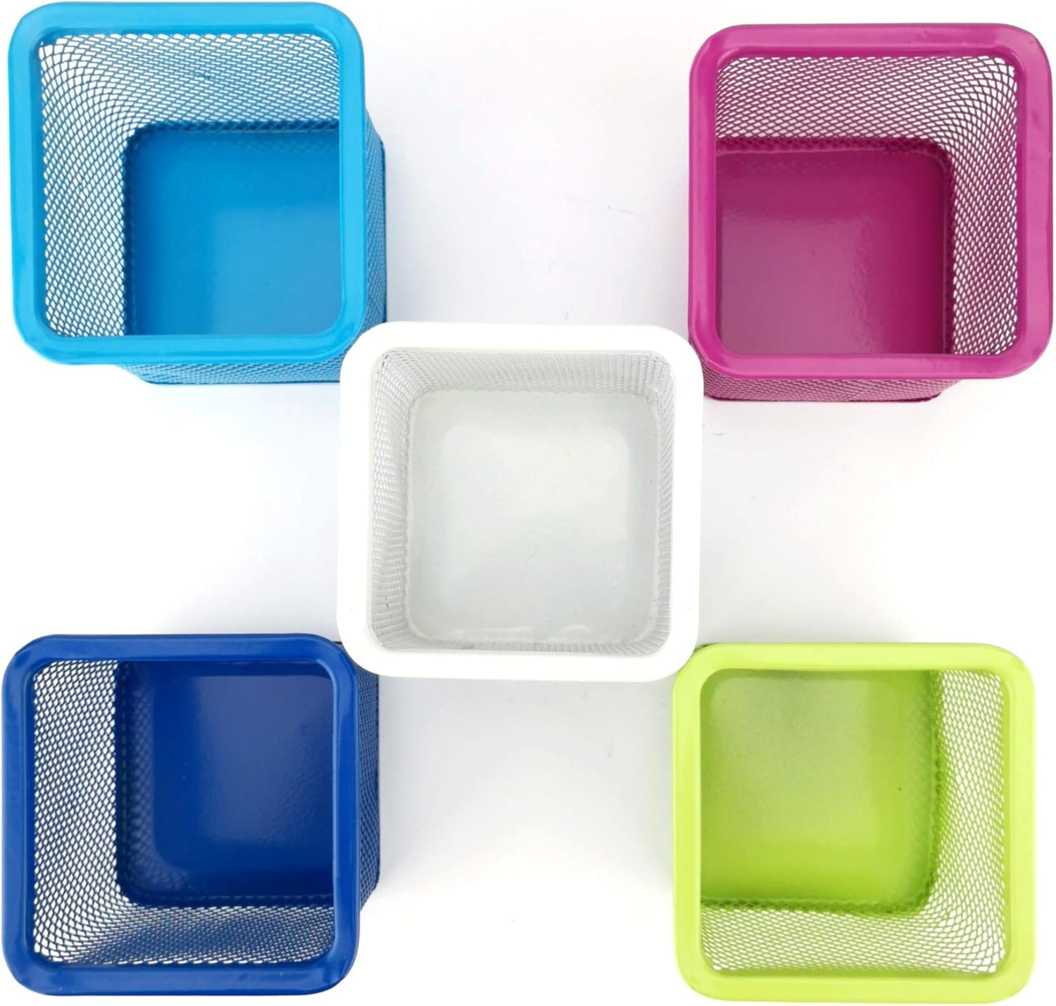 D.RECT Metal Square Pen Holder, Pen Holder, Cube Made of Wire Metal, Mesh Multifunctional Cup for Ballpoint Pen, Pink, 110849