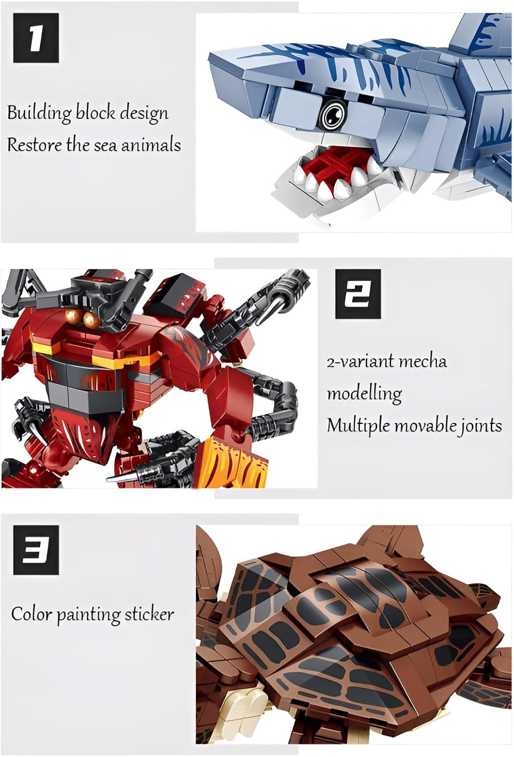 Sea Creatures Building Blocks Kit, 2-In-1 Crab Figures, Clamping Blocks, Ocean Aniamals Model Building Blocks, Sea Creatures Toy for Teenagers and Adults (242 Pieces) image number 2