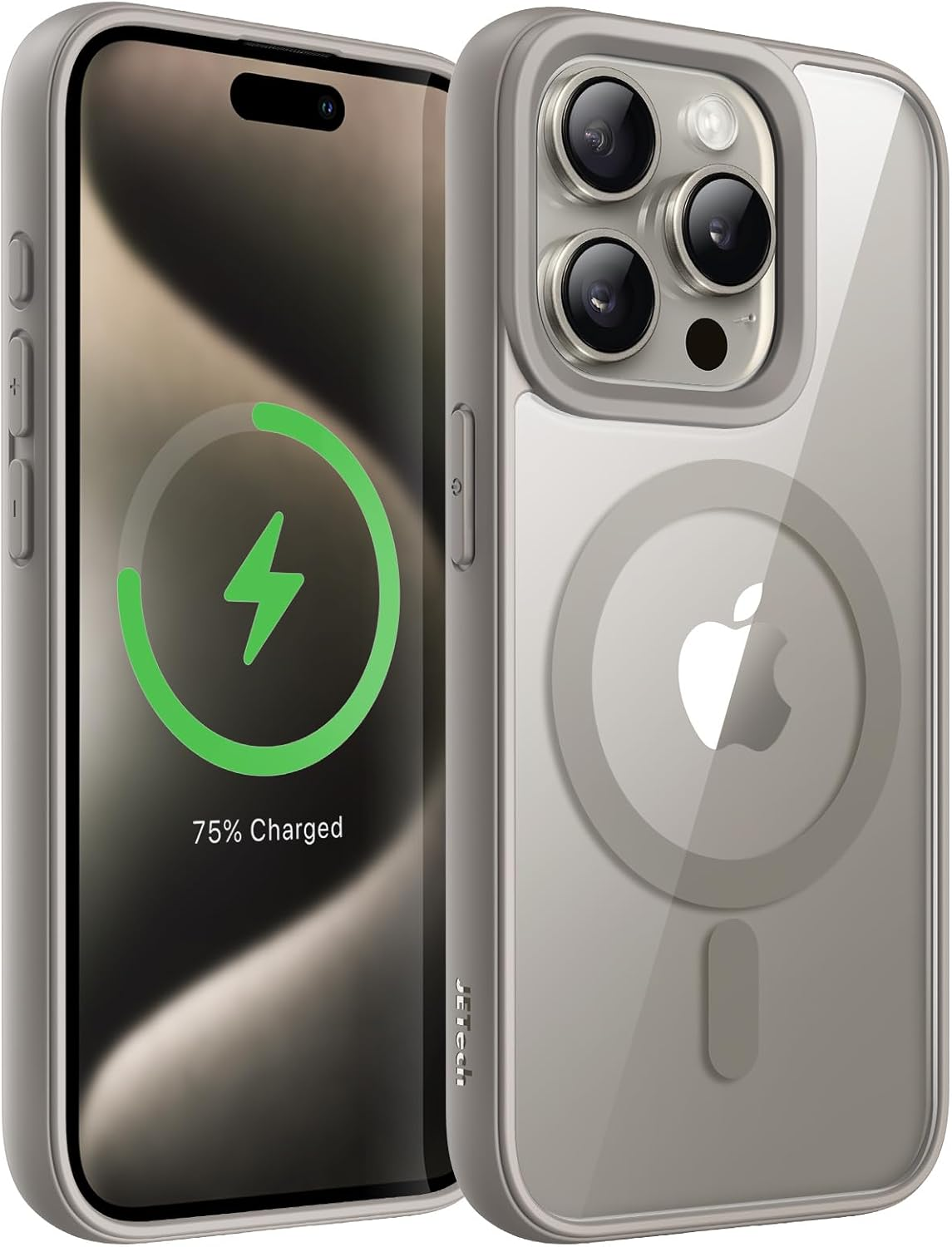 Jetech Magnetic Case for Iphone 15 Pro Max 6.7-Inch Compatible with Magsafe, Shockproof Phone Bumper Cover, Solid Color Matte TPU Frame, Anti-Scratch Clear Back (White Titanium)