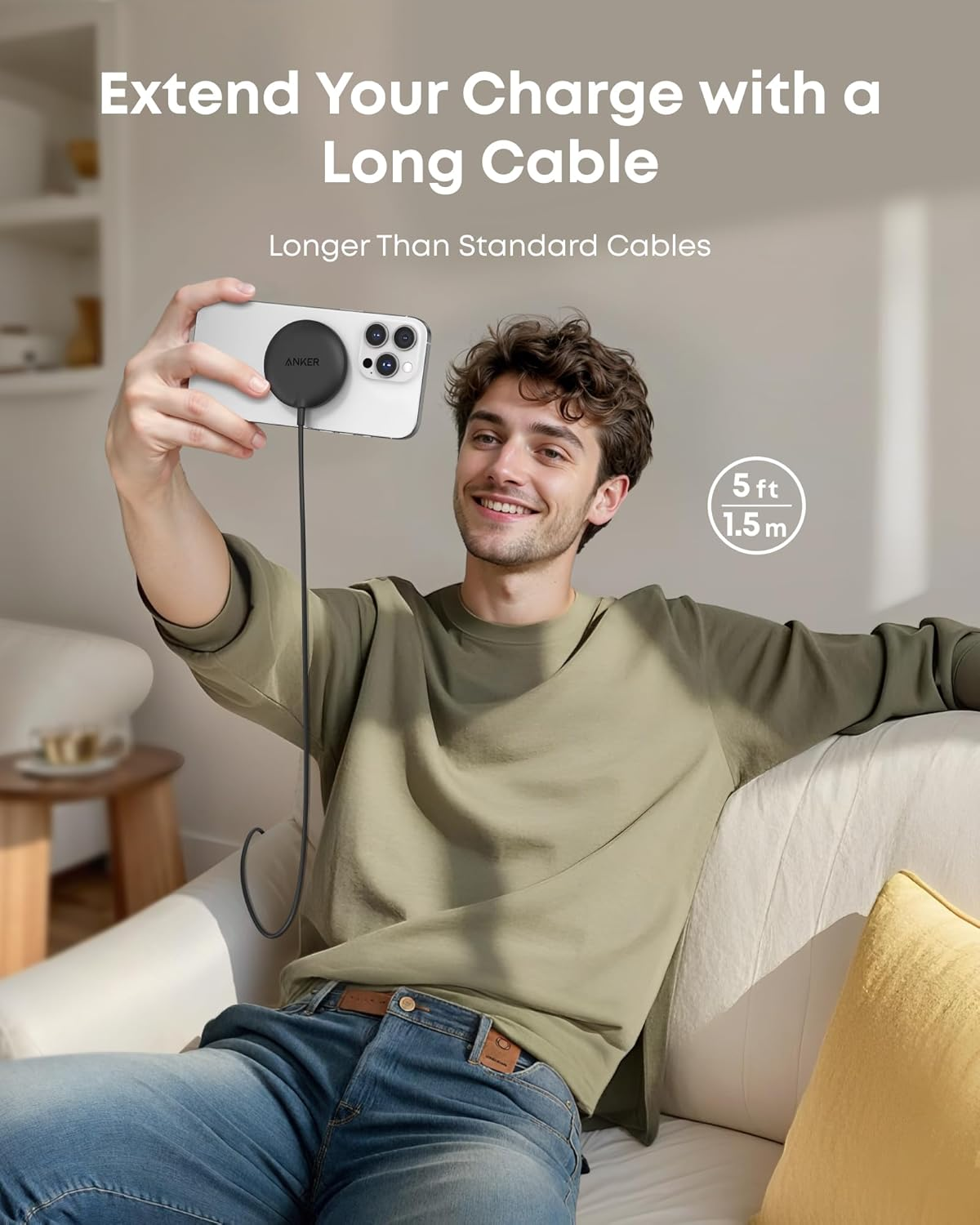 Anker Zolo Magnetic Wireless Charger, Qi2 Certified 15W Magsafe-Compatible Wireless Charging Pad, for Iphone 17/16/15/14/13/12 Series, Airpods, and More (Not for Pixel, Adapter Not Included) image number 4