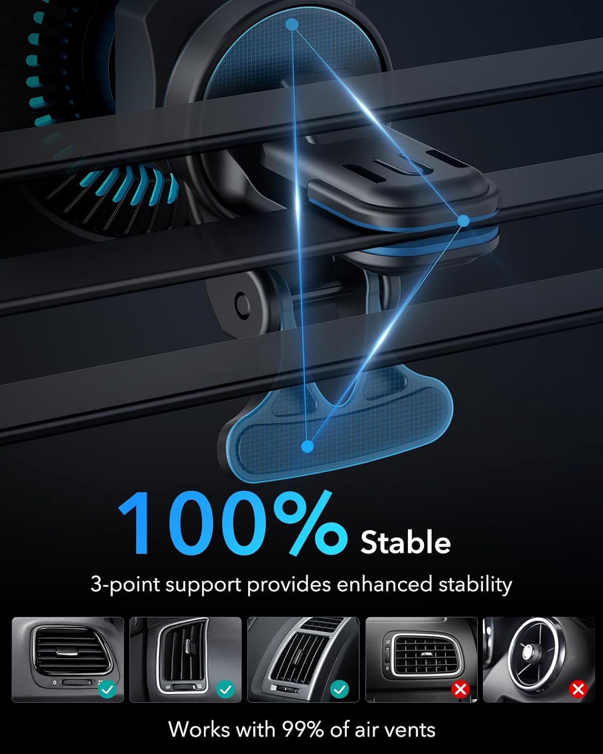 ESR for Magsafe Car Mount Charger with Cryoboost, Phone Cooling Magsafe Car Charger, Magnetic Wireless Car Charger, Air Vent/Dashboard Car Phone Holder for Iphone 17/16/15/14/13, S25, Fast Charging image number 6