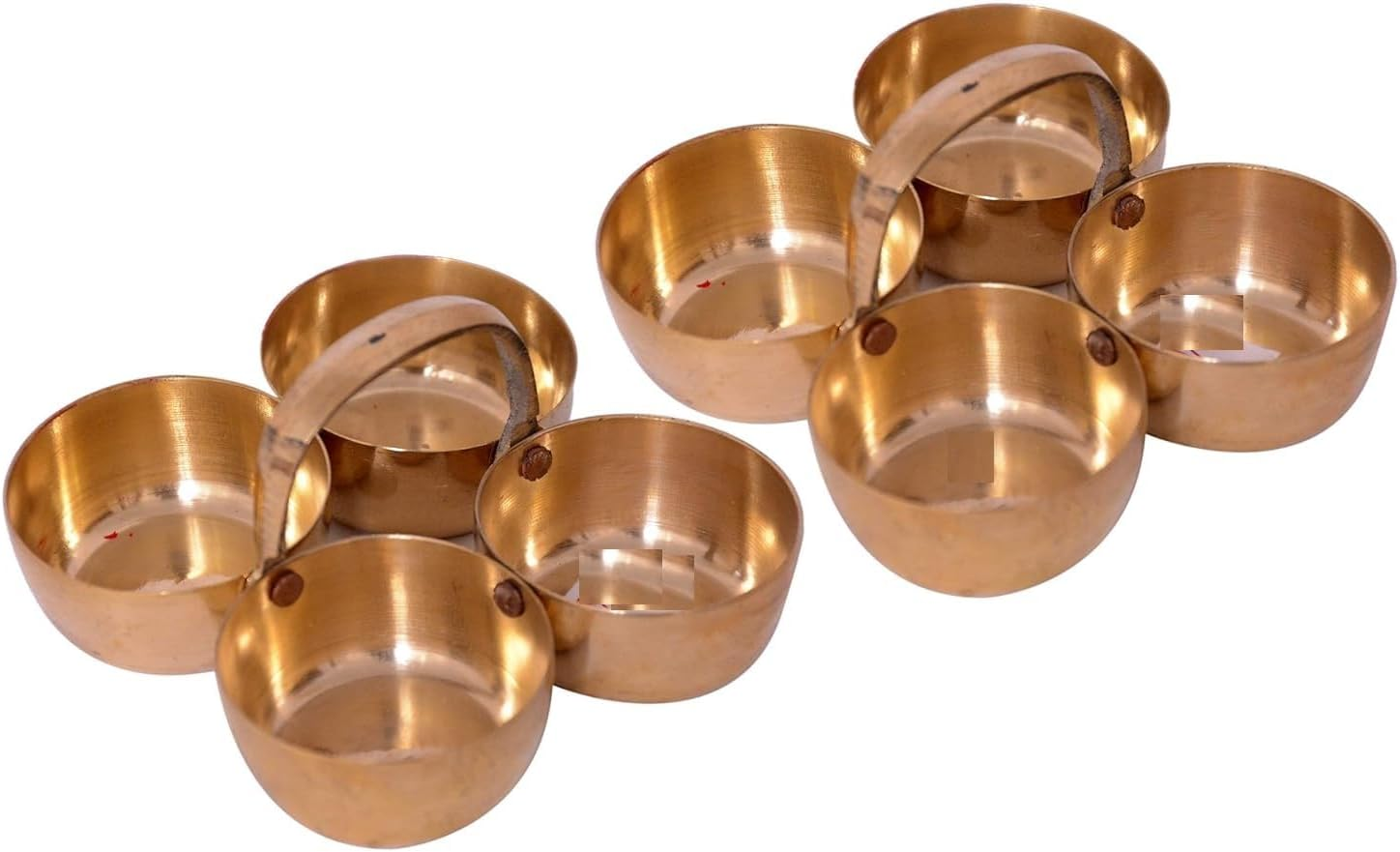 Brass Metal Chowmukh/Puja, Roli, Chawal, Mishri/Chowmukh/Patra/Haldi Kumkum Holder 4 Bowl Stand Holder (Size -2) Set of - 2 PCS